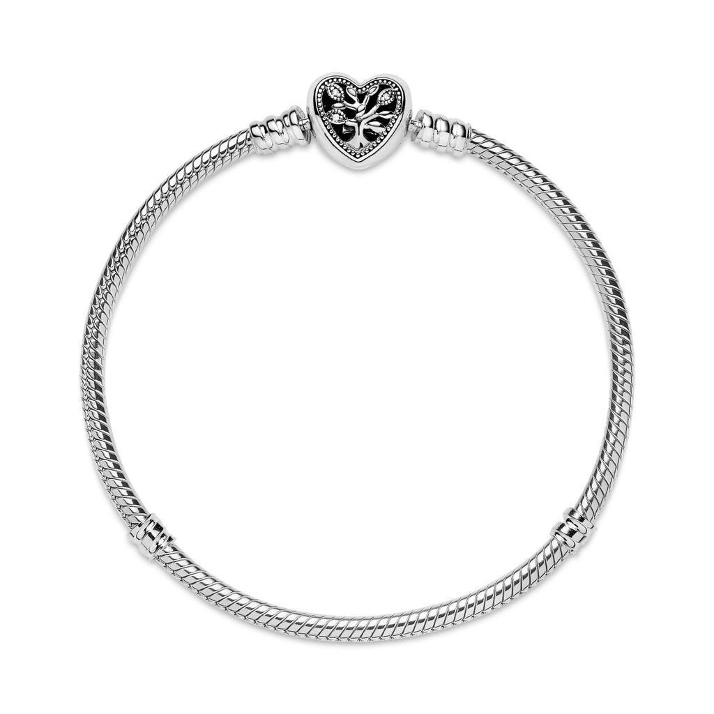 PANDORA Moments Family Tree Heart Clasp Snake Chain Bracelet Cubic Zirconia Silver Bracelets Jewelry Gift
