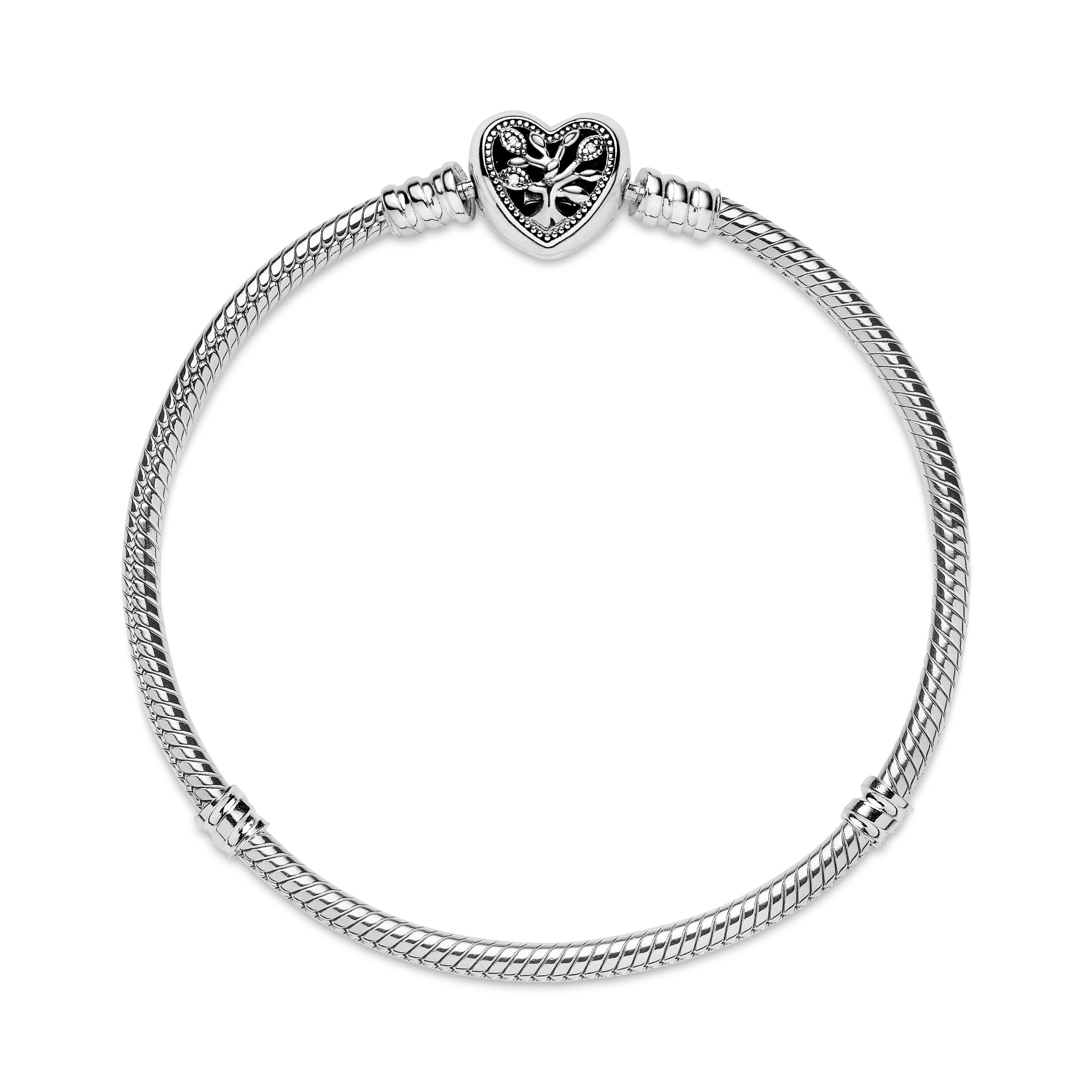 PANDORA Moments Family Tree Heart Clasp Snake Chain Bracelet Cubic Zirconia Silver Bracelets Jewelry Gift