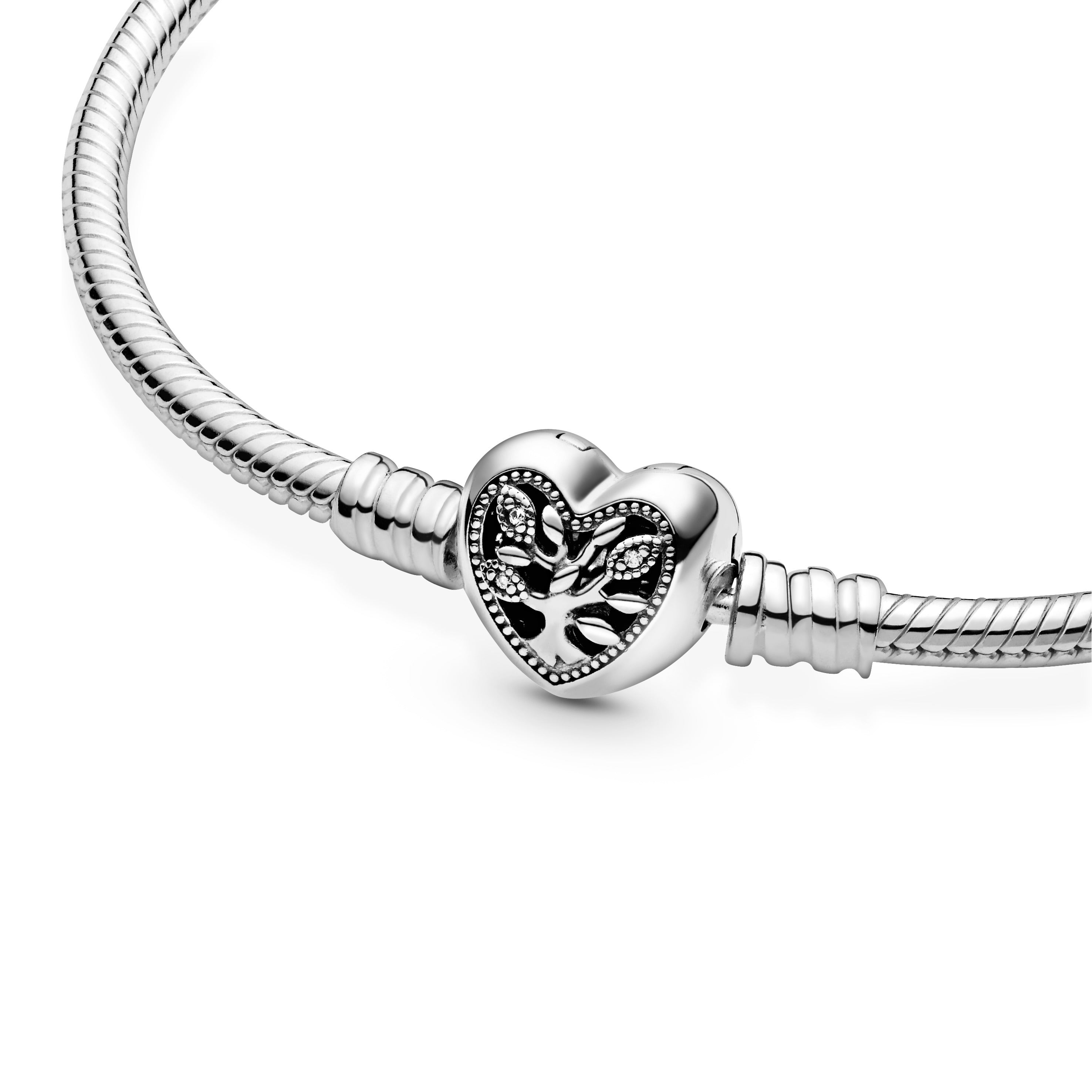 PANDORA Moments Family Tree Heart Clasp Snake Chain Bracelet Cubic Zirconia Silver Bracelets Jewelry Gift