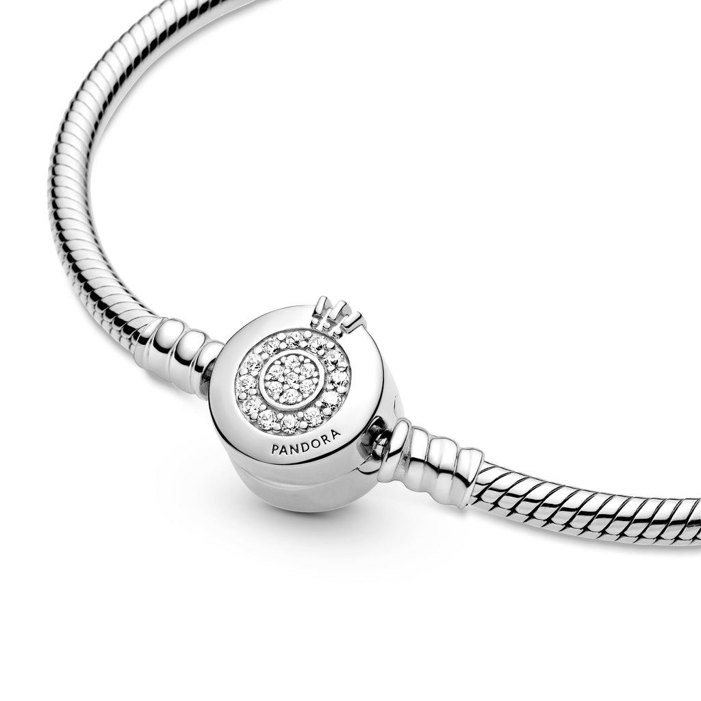 PANDORA Moments Sparkling Crown O Snake Chain Bracelet Cubic Zirconia Silver Bracelets Jewelry Gift