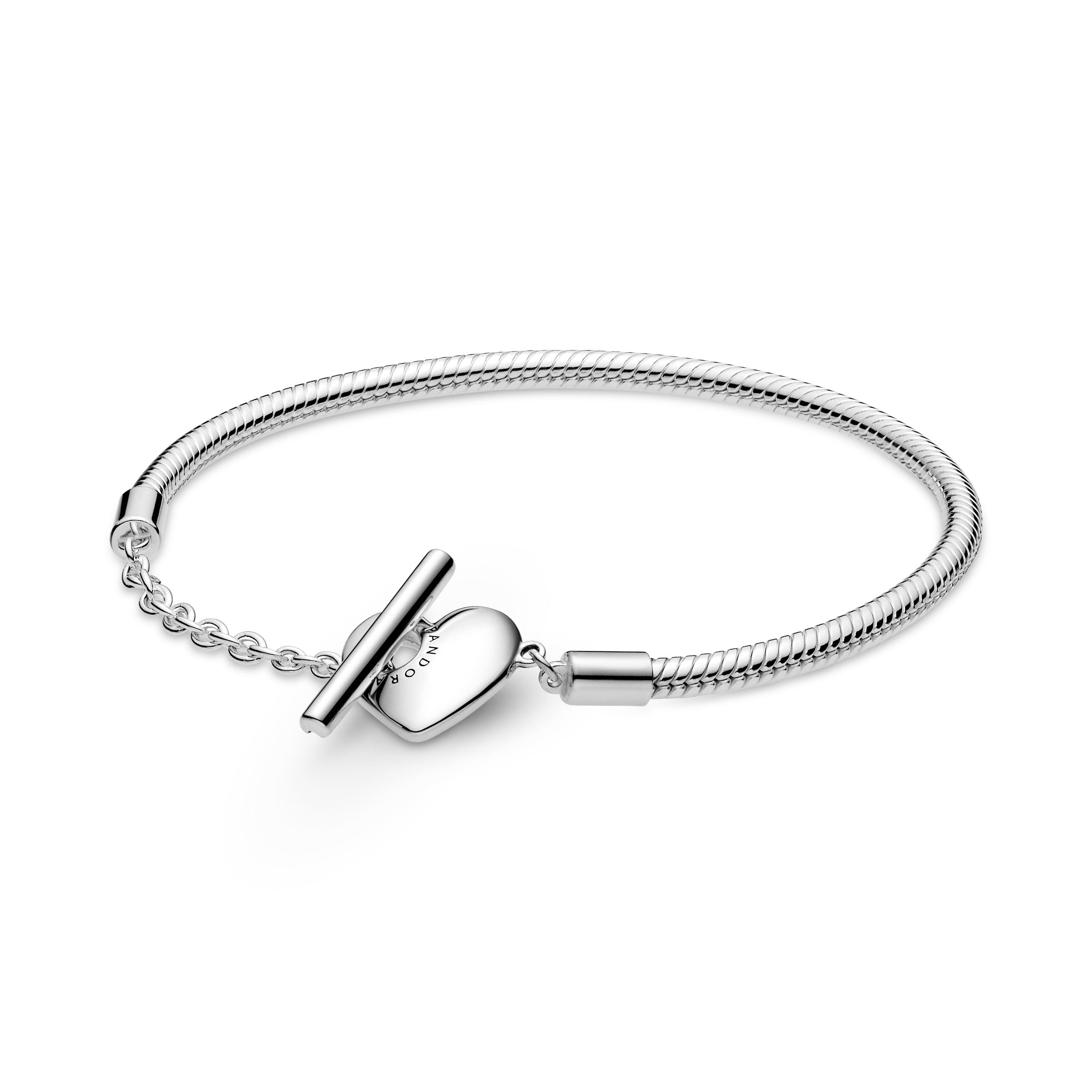 PANDORA Moments Heart T-Bar Snake Chain Bracelet Sterling Silver Bracelets Jewelry Gift