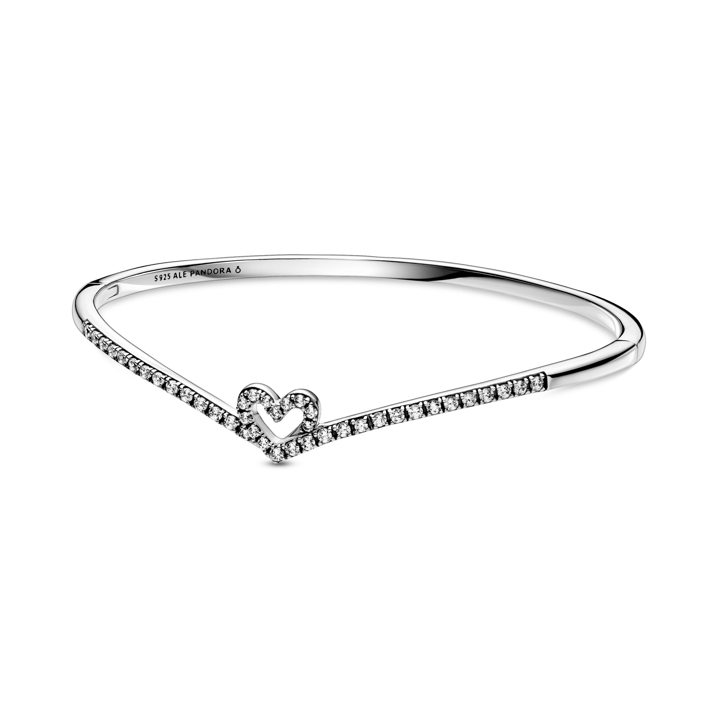 PANDORA Sparkling Wishbone Heart Bangle Cubic Zirconia Charms Bracelet Charm Jewelry Gift