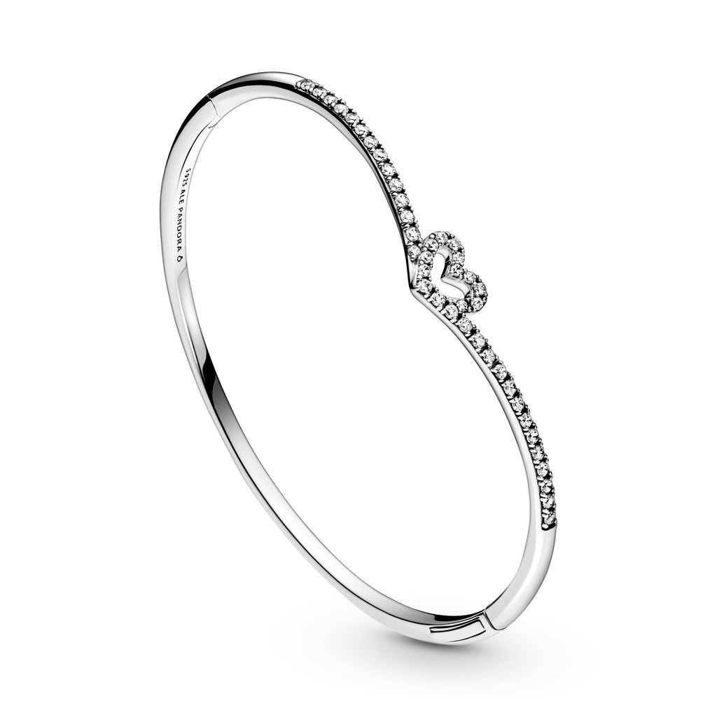 PANDORA Sparkling Wishbone Heart Bangle Cubic Zirconia Charms Bracelet Charm Jewelry Gift