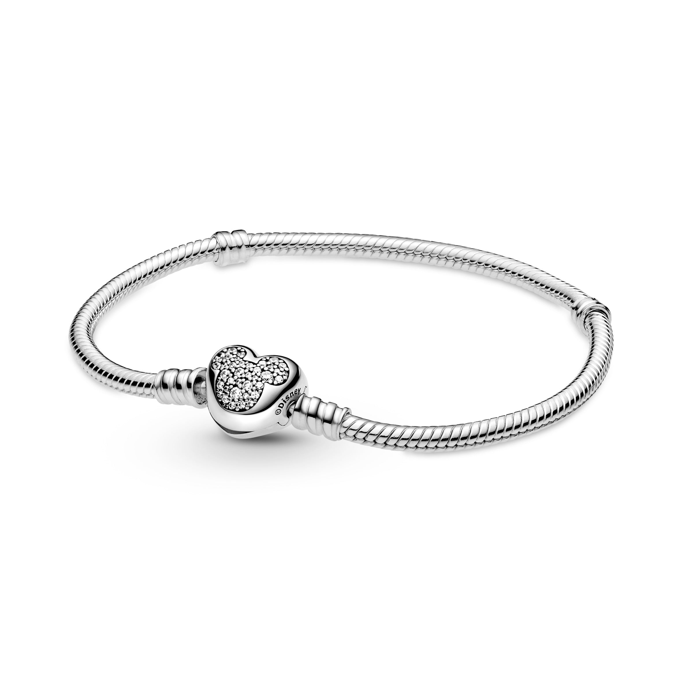 Disney PANDORA Moments Mickey Mouse Heart Clasp Snake Chain Bracelet Cubic Zirconia Silver Disney X PANDORA Bracelets Jewelry Gift