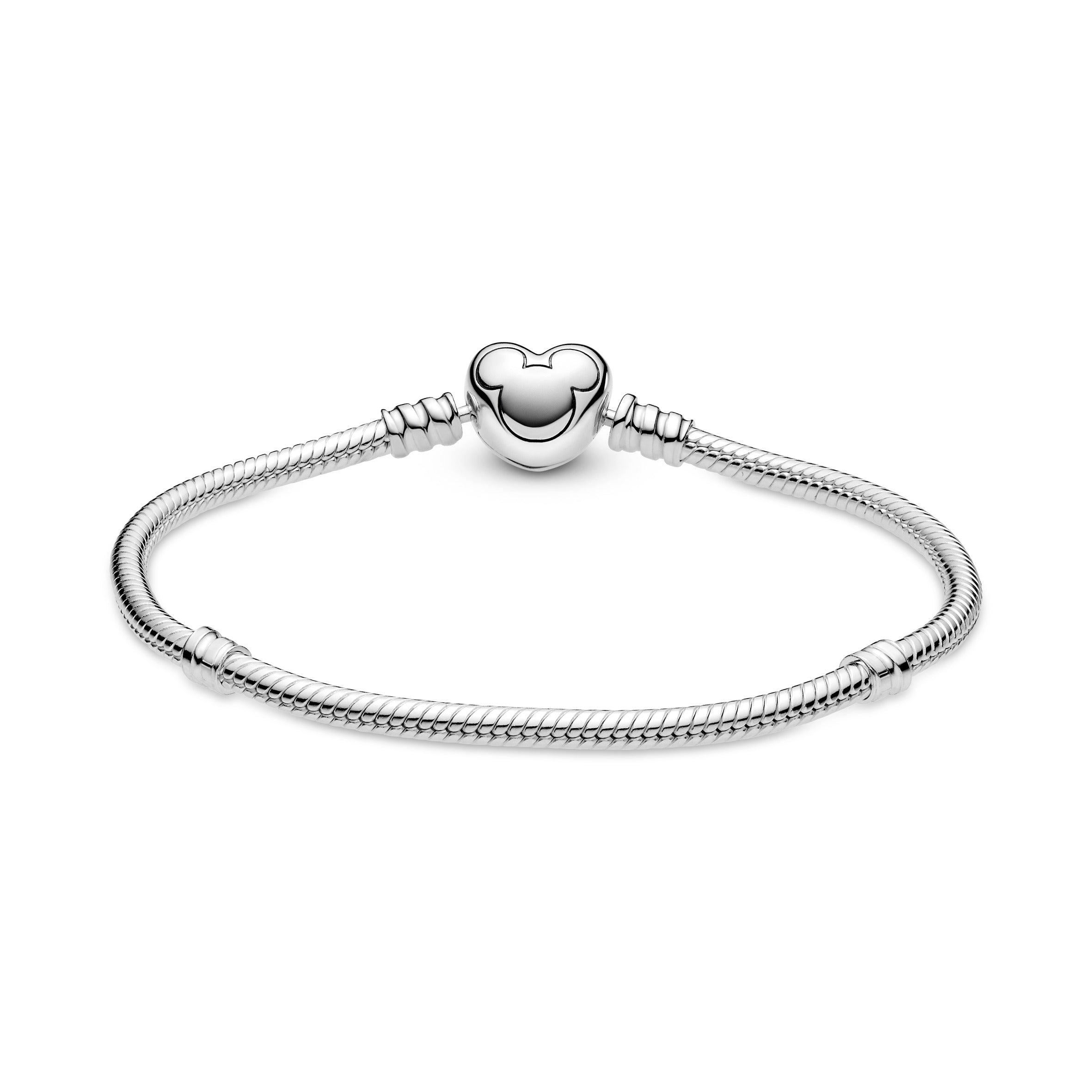 Disney PANDORA Moments Mickey Mouse Heart Clasp Snake Chain Bracelet Cubic Zirconia Silver Disney X PANDORA Bracelets Jewelry Gift