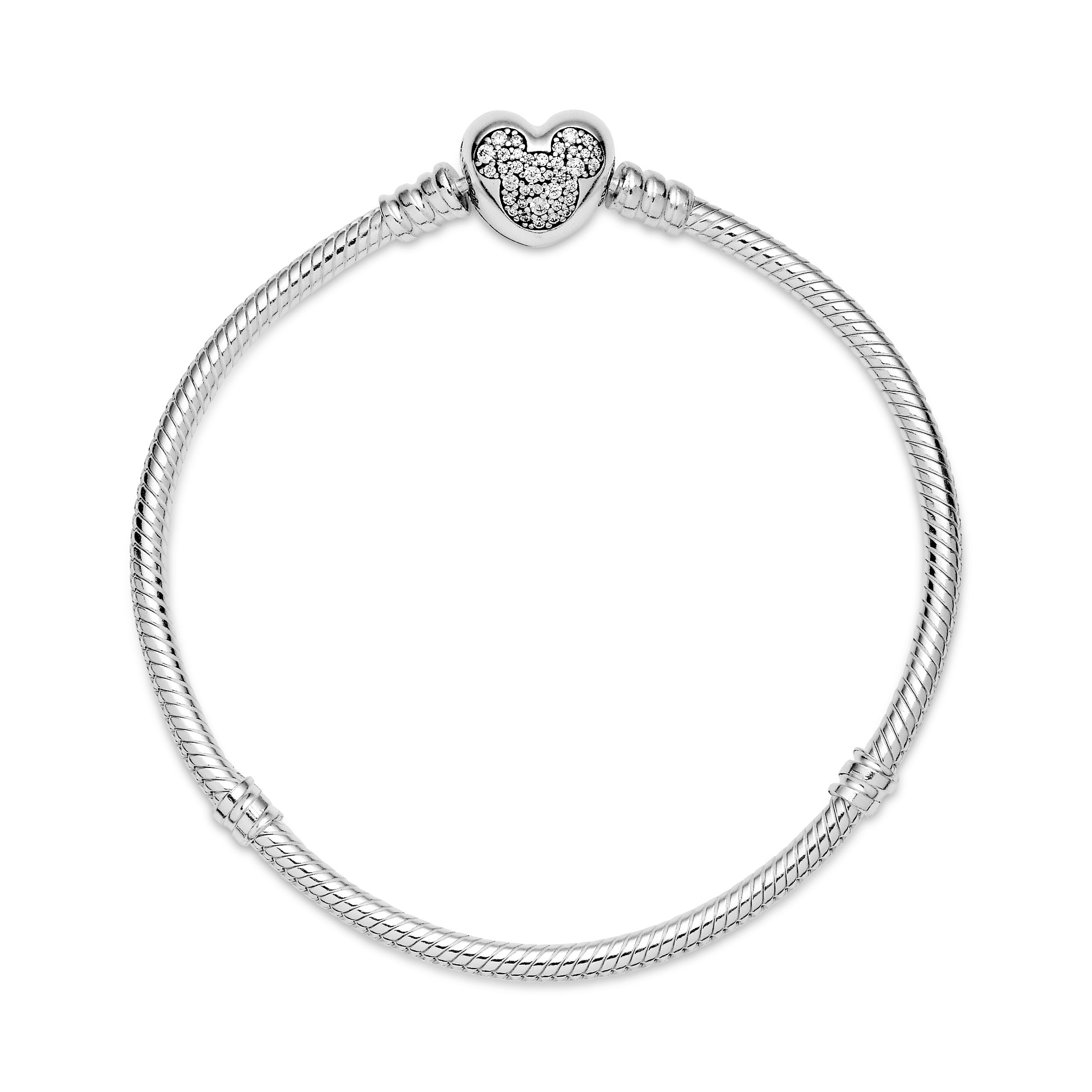 Disney PANDORA Moments Mickey Mouse Heart Clasp Snake Chain Bracelet Cubic Zirconia Silver Disney X PANDORA Bracelets Jewelry Gift
