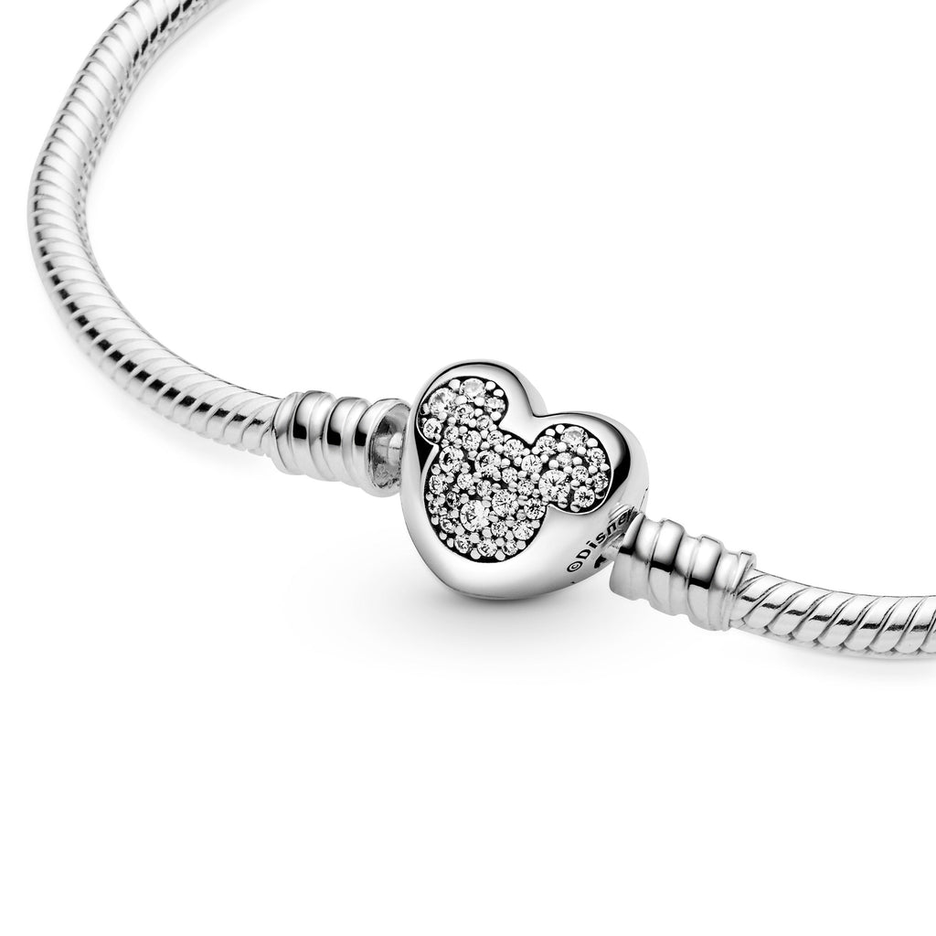 Disney PANDORA Moments Mickey Mouse Heart Clasp Snake Chain Bracelet Cubic Zirconia Silver Disney X PANDORA Bracelets Jewelry Gift