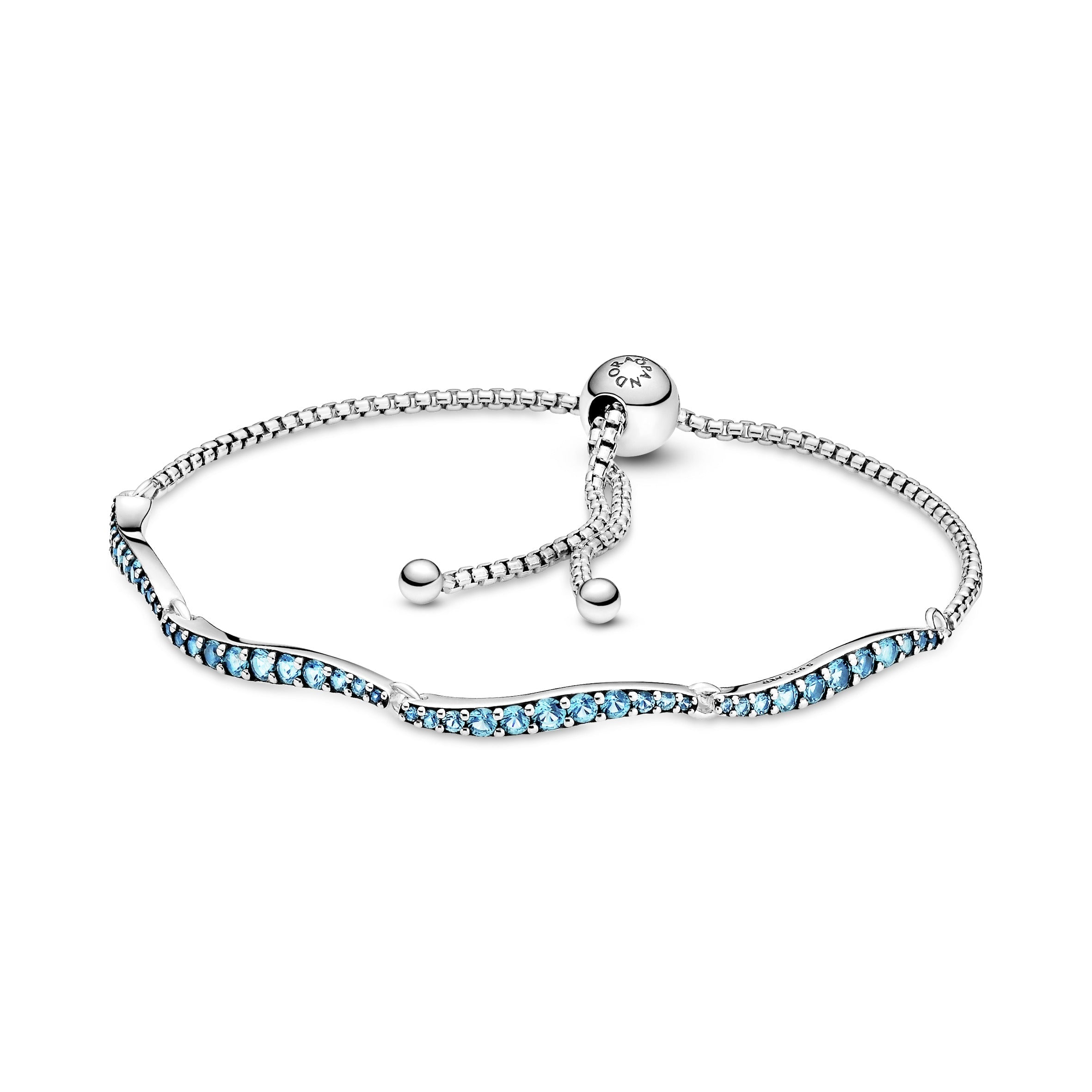 PANDORA Blue Wavy Slider Bracelet Sterling Silver Weddings Bracelets Chain Bracelet Jewelry Gift