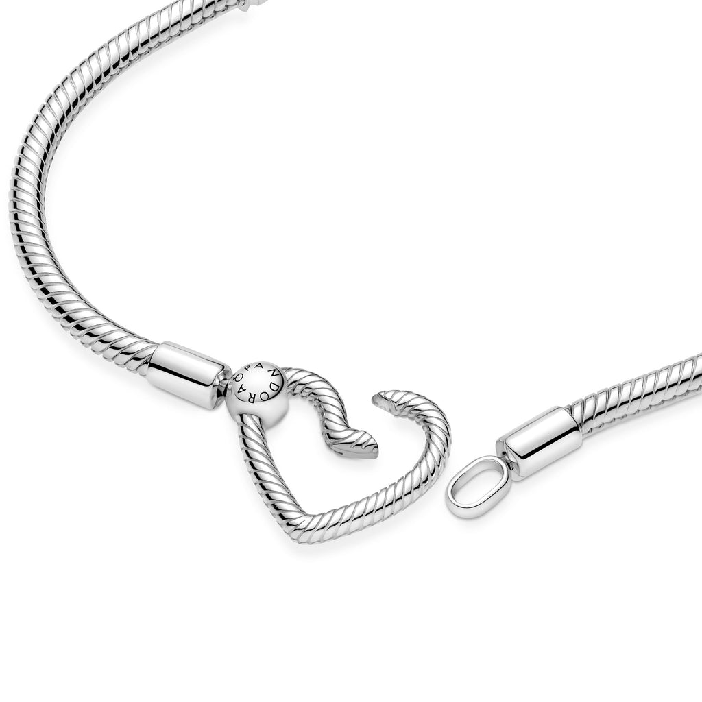 PANDORA Moments Heart Closure Snake Chain Bracelet Sterling Silver Bracelets Jewelry Gift