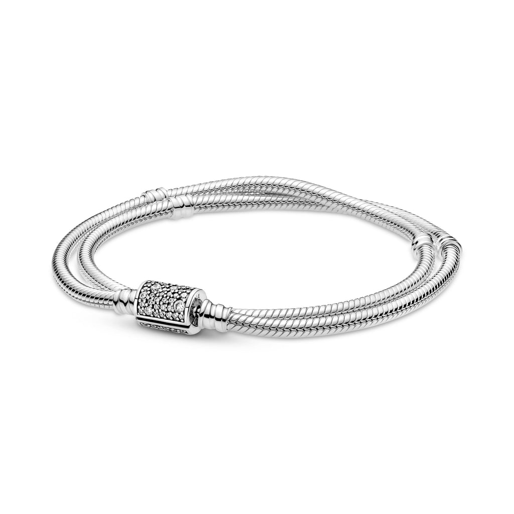 PANDORA Moments Double Wrap Barrel Clasp Snake Chain Bracelet Cubic Zirconia Bracelets Jewelry Gift
