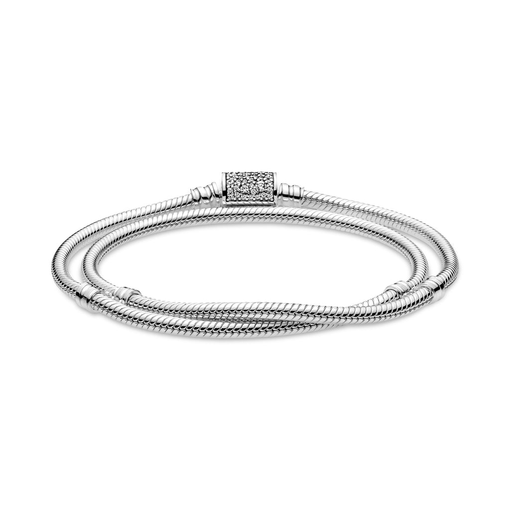 PANDORA Moments Double Wrap Barrel Clasp Snake Chain Bracelet Cubic Zirconia Bracelets Jewelry Gift