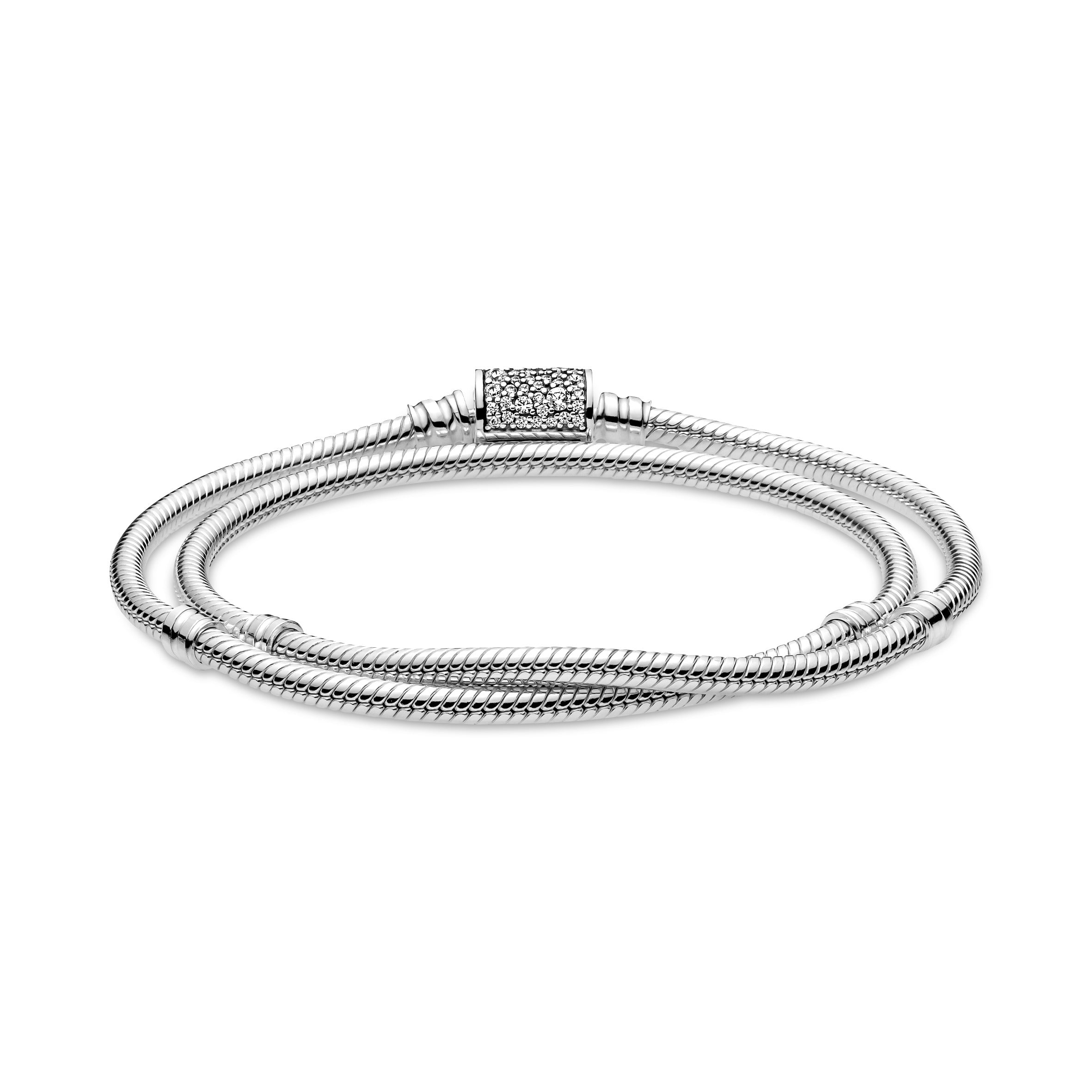 PANDORA Moments Double Wrap Barrel Clasp Snake Chain Bracelet Cubic Zirconia Bracelets Jewelry Gift