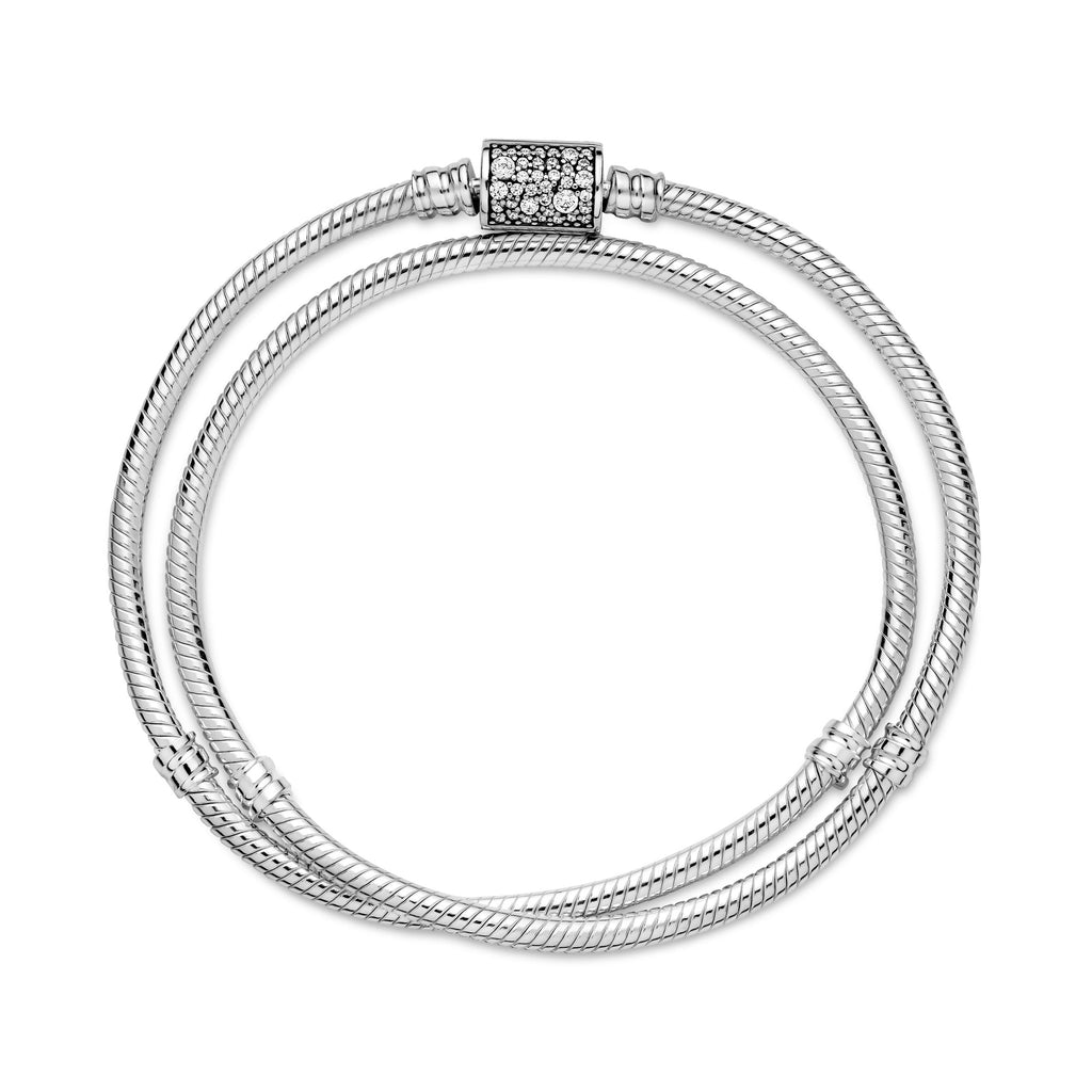 PANDORA Moments Double Wrap Barrel Clasp Snake Chain Bracelet Cubic Zirconia Bracelets Jewelry Gift