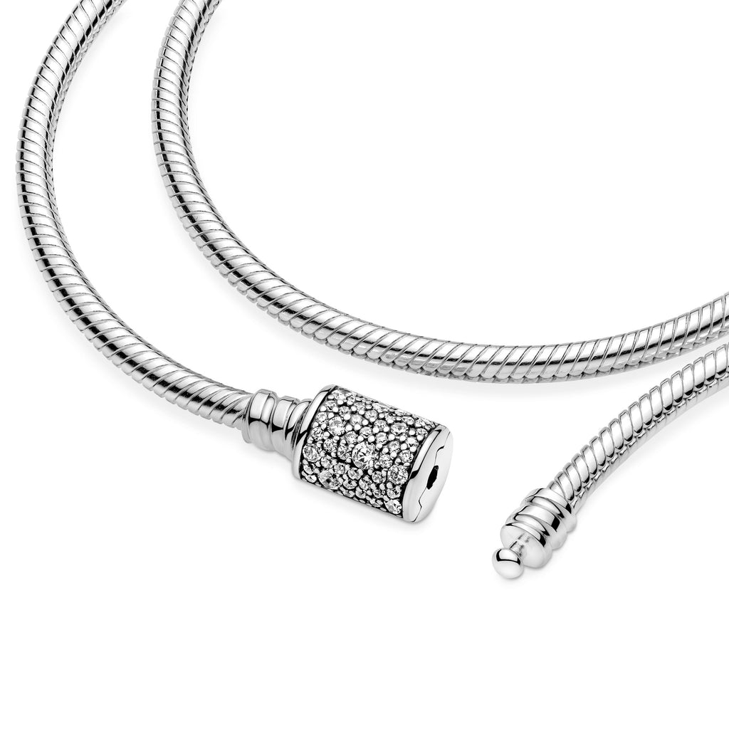 PANDORA Moments Double Wrap Barrel Clasp Snake Chain Bracelet Cubic Zirconia Bracelets Jewelry Gift