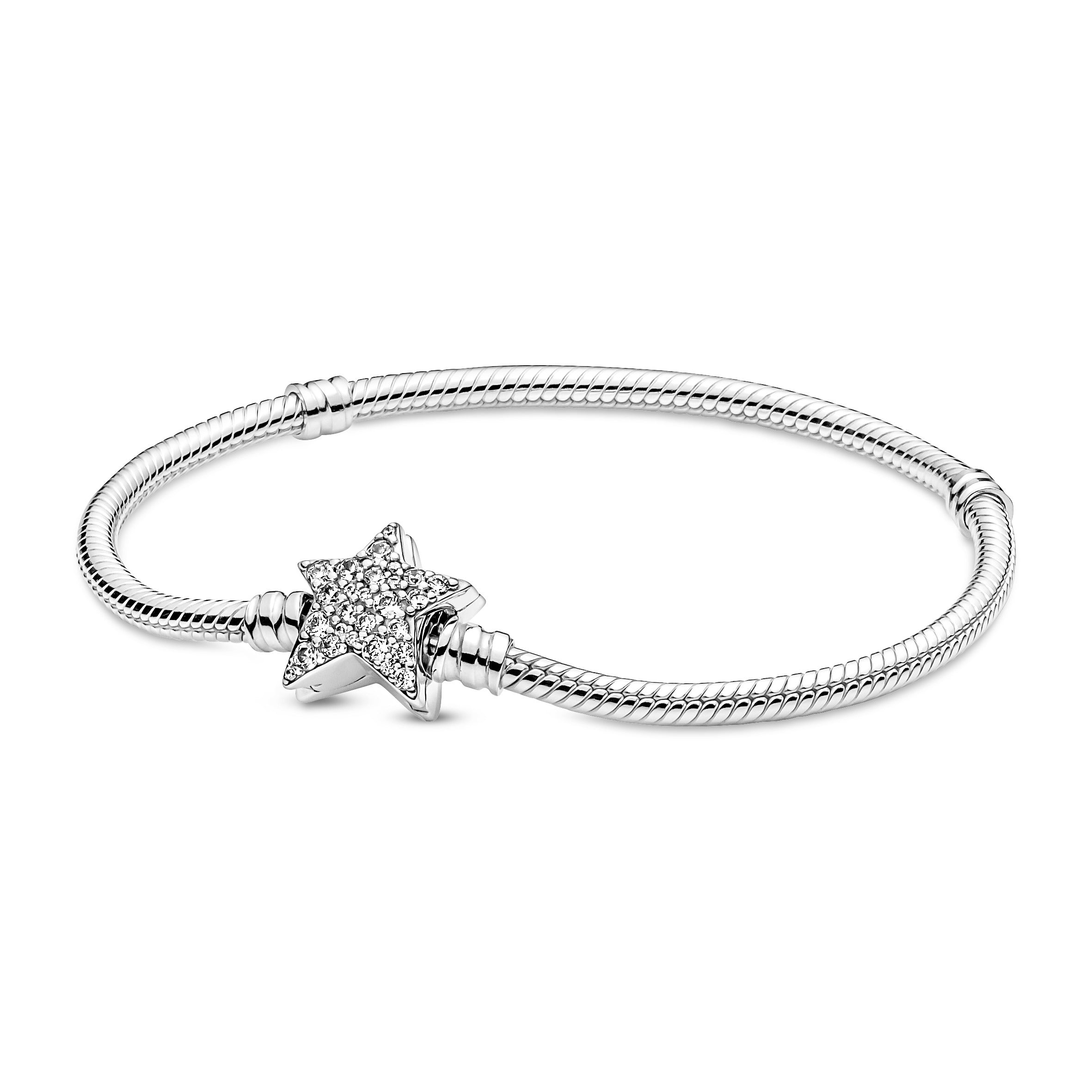 PANDORA Moments Asymmetric Star Clasp Snake Chain Bracelet Cubic Zirconia Bracelets Jewelry Gift