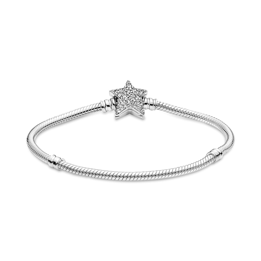 PANDORA Moments Asymmetric Star Clasp Snake Chain Bracelet Cubic Zirconia Bracelets Jewelry Gift