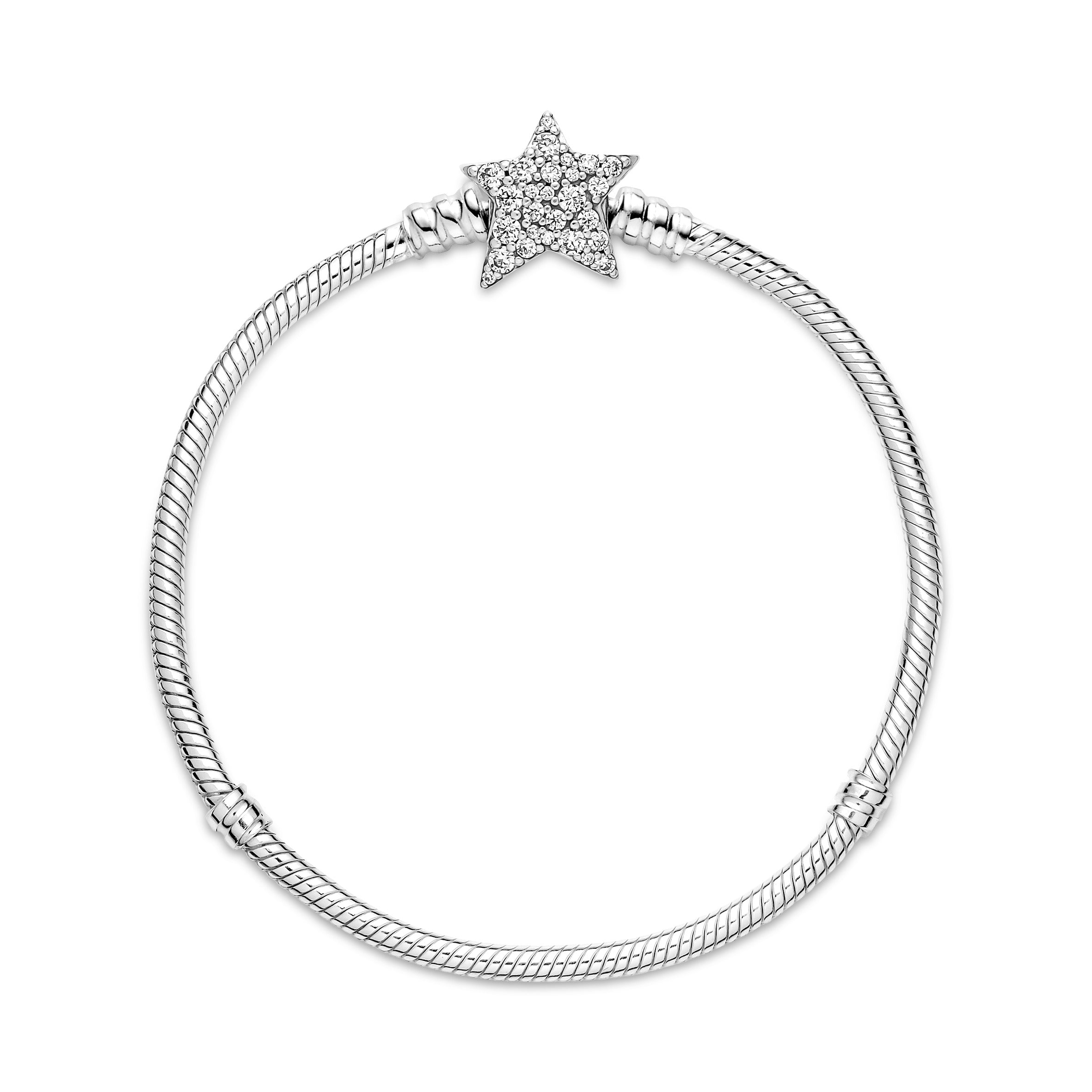 PANDORA Moments Asymmetric Star Clasp Snake Chain Bracelet Cubic Zirconia Bracelets Jewelry Gift