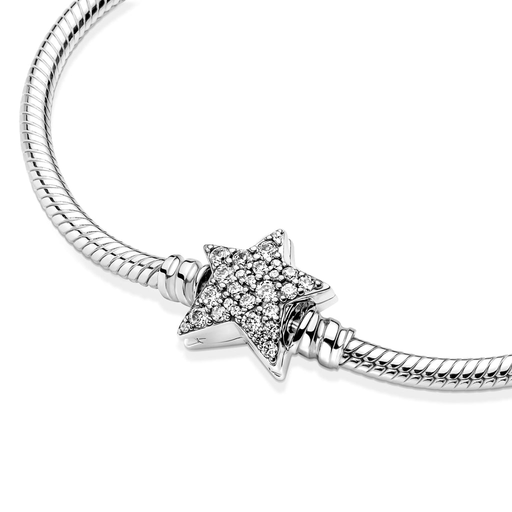 PANDORA Moments Asymmetric Star Clasp Snake Chain Bracelet Cubic Zirconia Bracelets Jewelry Gift