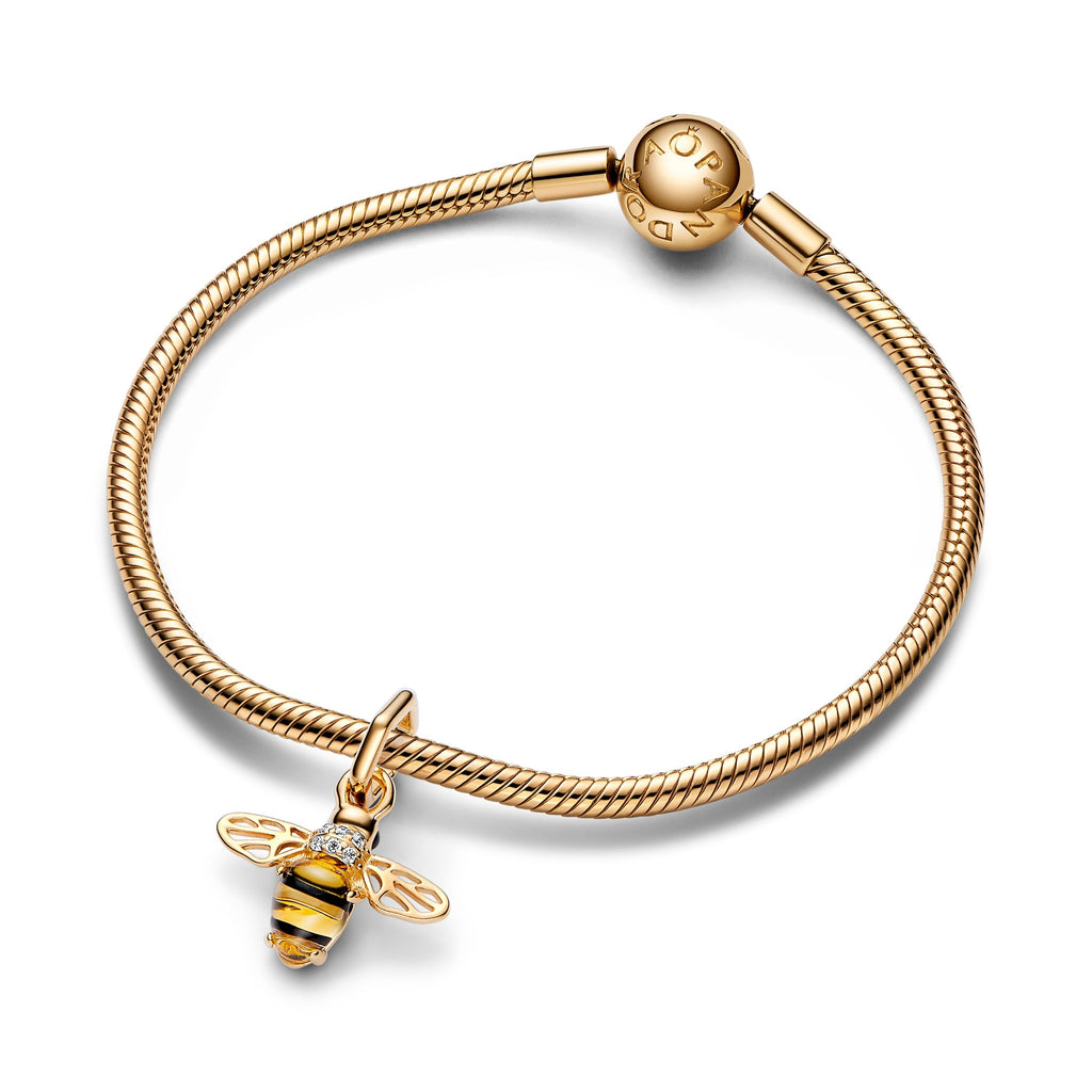 PANDORA Sparkling Bee Dangle Charm 14K Gold Plated Unique Metal Blend Charms Bracelet Charm Jewelry Gift