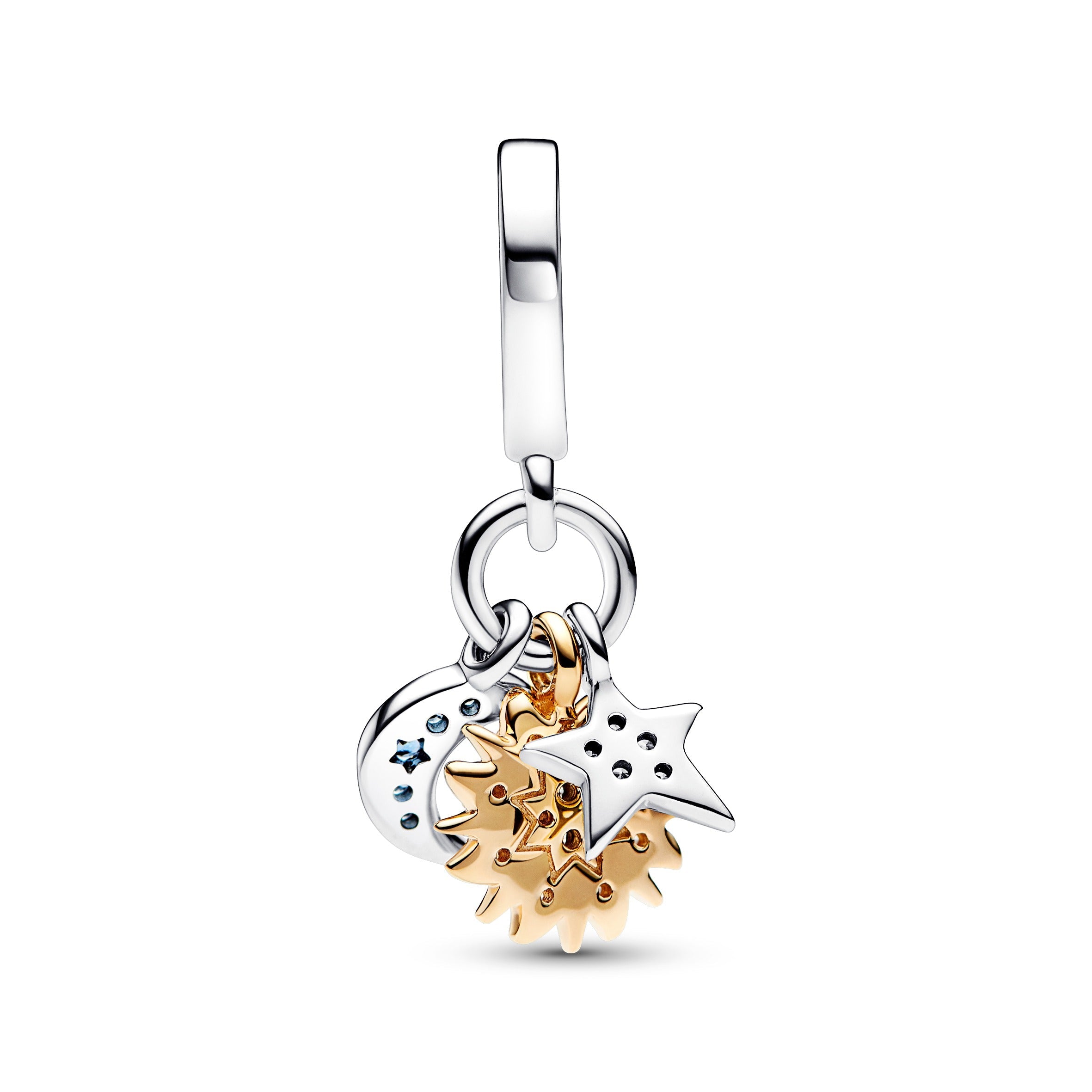 PANDORA Two-tone Celestial Triple Dangle Charm 14K Gold Plated Unique Metal Blend Charms Bracelet Charm Jewelry Gift