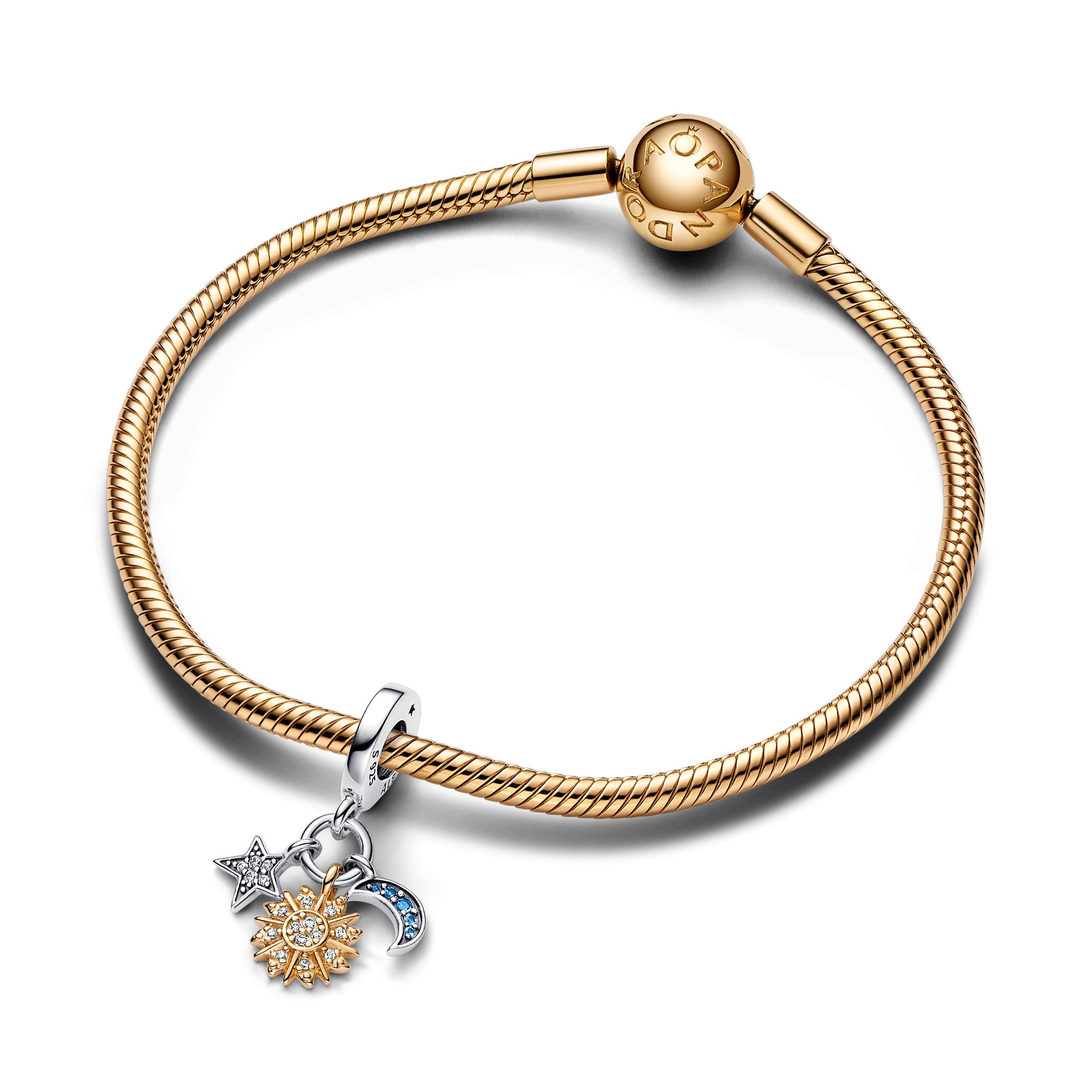 PANDORA Two-tone Celestial Triple Dangle Charm 14K Gold Plated Unique Metal Blend Charms Bracelet Charm Jewelry Gift
