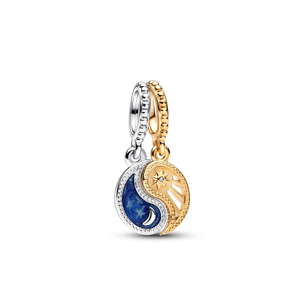 PANDORA Two-tone Splittable Sun And Moon Dangle Charm 14K Gold Plated Unique Metal Blend Charms Bracelet Charm Jewelry Gift