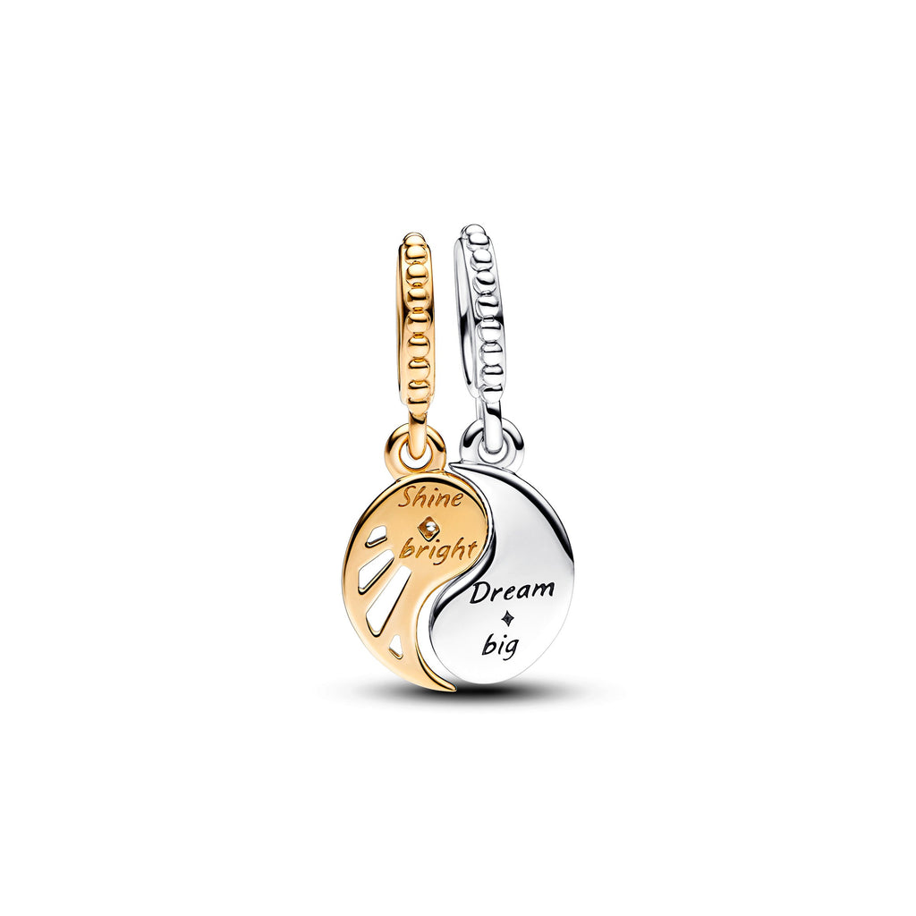 PANDORA Two-tone Splittable Sun And Moon Dangle Charm 14K Gold Plated Unique Metal Blend Charms Bracelet Charm Jewelry Gift