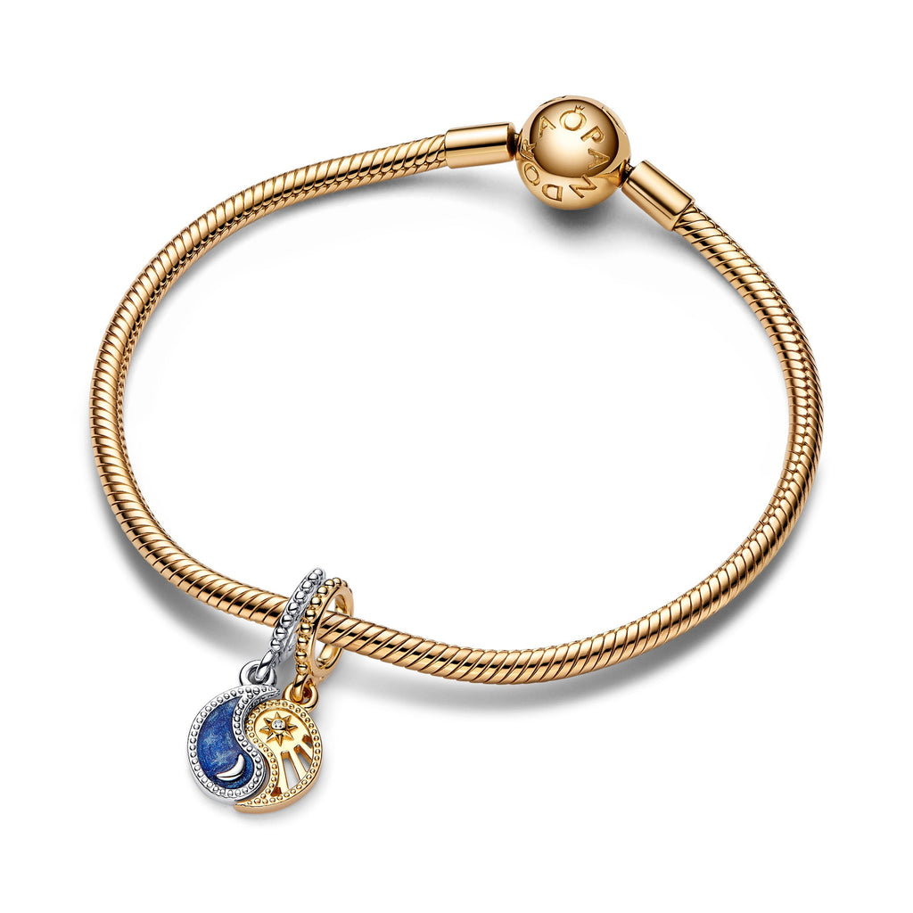 PANDORA Two-tone Splittable Sun And Moon Dangle Charm 14K Gold Plated Unique Metal Blend Charms Bracelet Charm Jewelry Gift