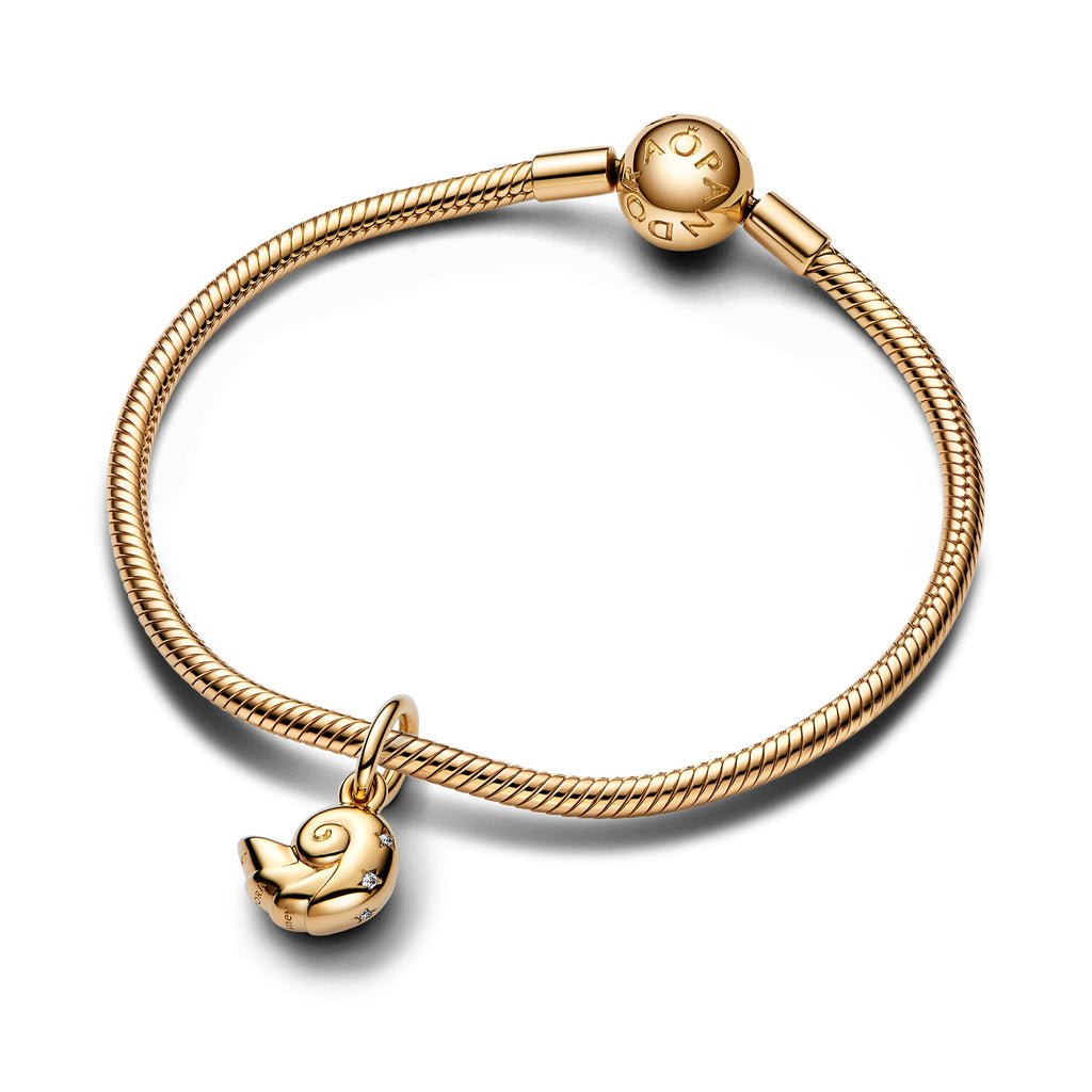 PANDORA Disney The Little Mermaid Enchanted Shell Dangle Charm 14K Gold Plated Unique Metal Blend Charms Bracelet Charm Jewelry Gift