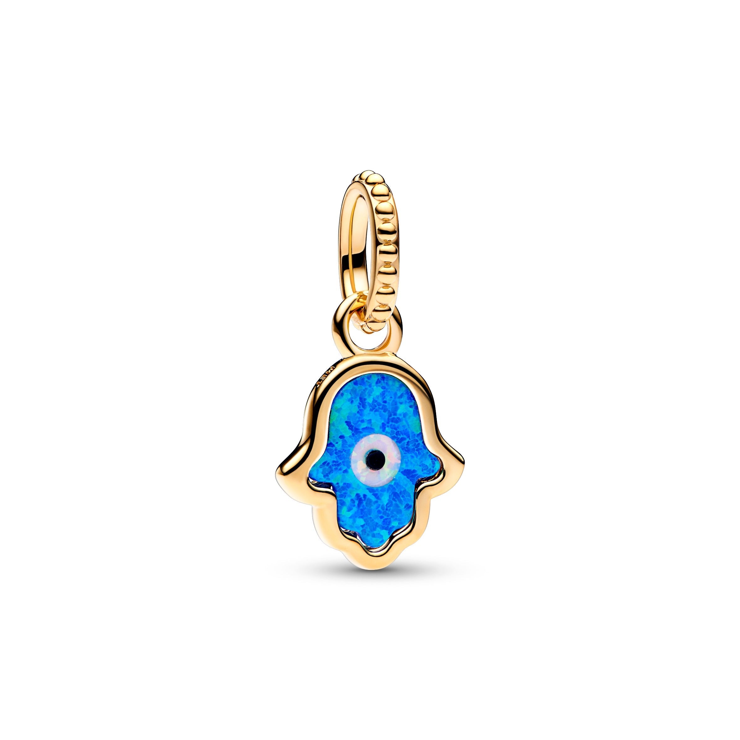 PANDORA Opalescent Blue Hamsa Hand Dangle Charm 14K Gold Plated Unique Metal Blend Charms Bracelet Charm Jewelry Gift