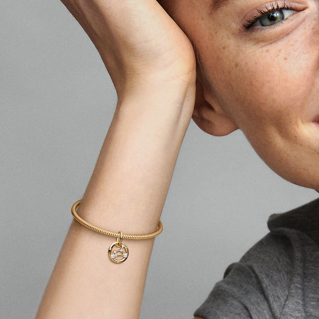 PANDORA Leo Zodiac Dangle Charm 14K Gold Plated Unique Metal Blend Symbols And Colours Charms Bracelet Charm Jewelry Gift
