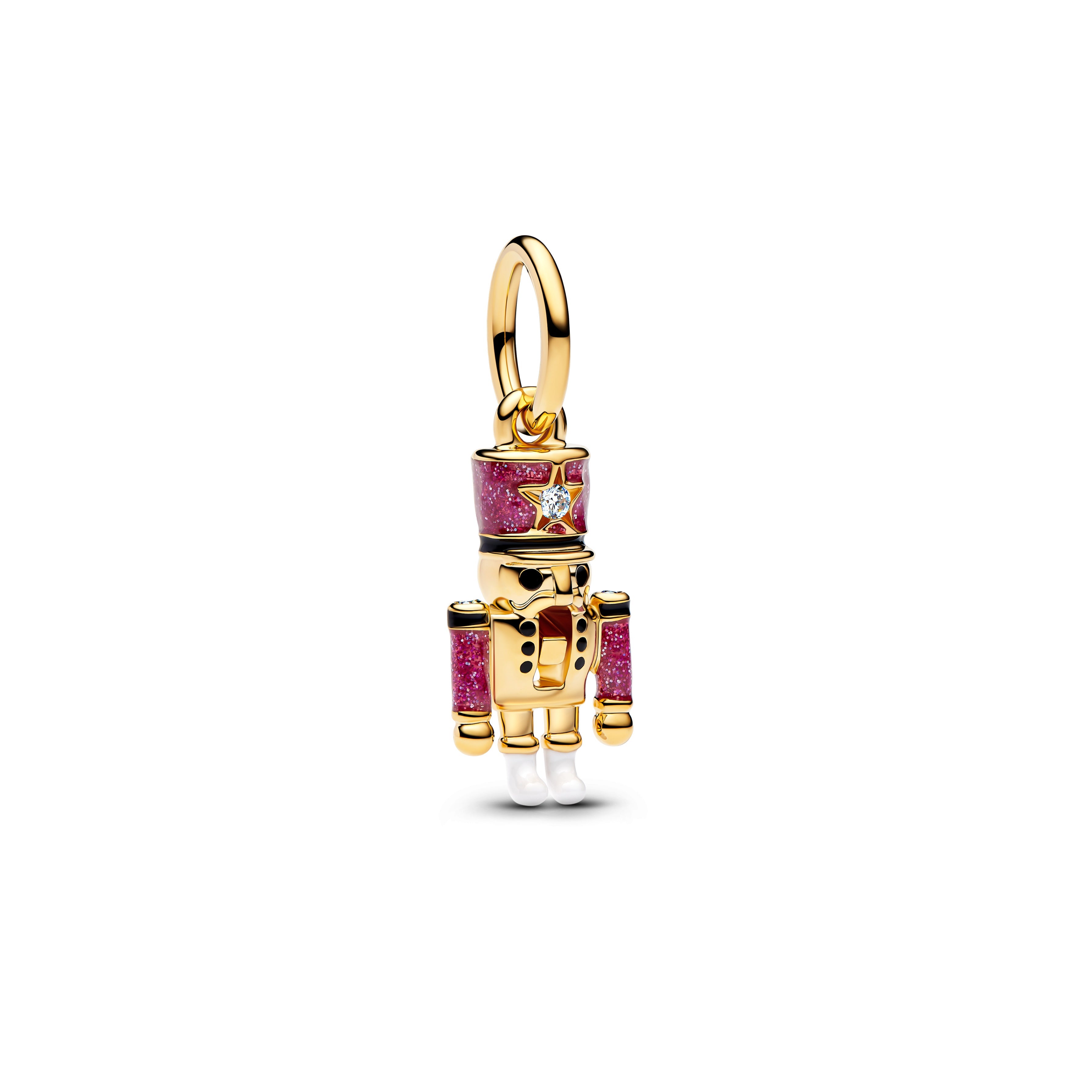 PANDORA Moveable Nutcracker Dangle Charm 14K Gold Plated Unique Metal Blend Black Christmas Charms Bracelet Charm Jewelry Gift