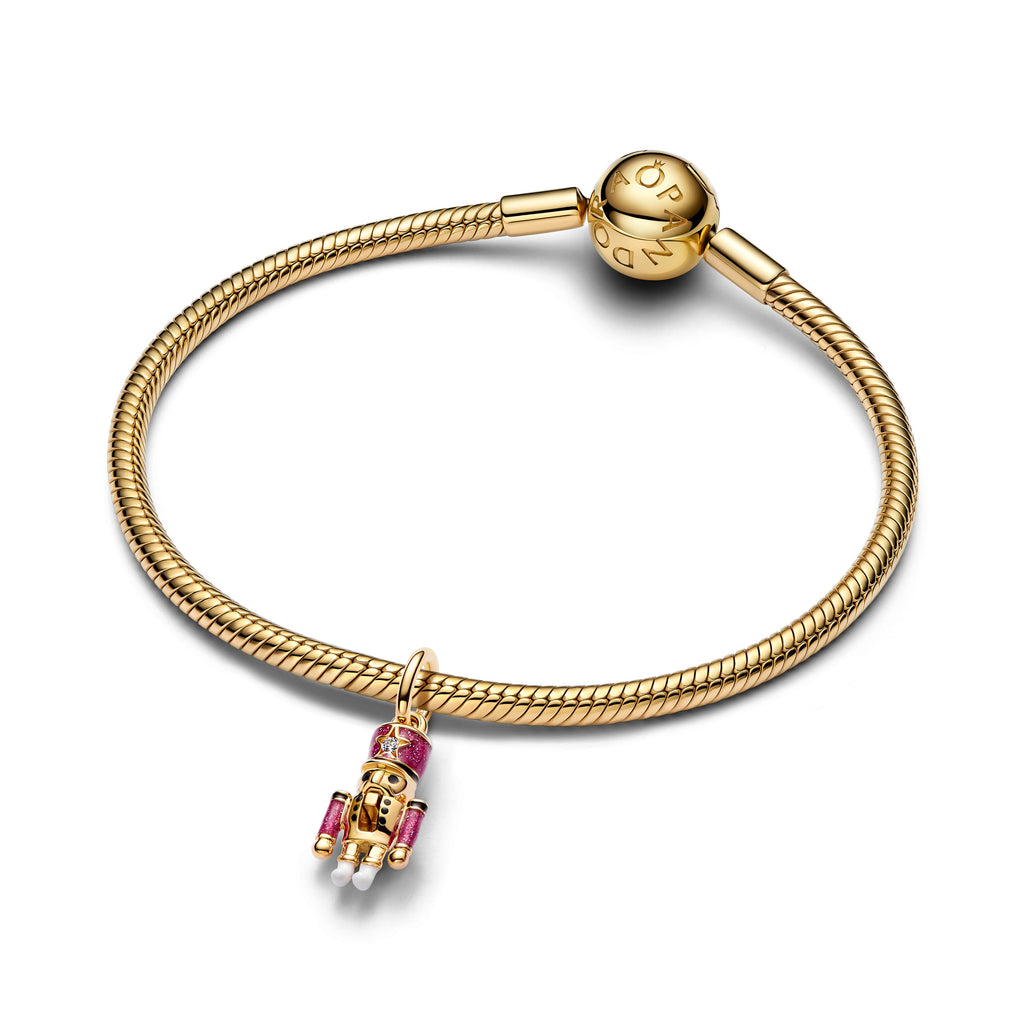 PANDORA Moveable Nutcracker Dangle Charm 14K Gold Plated Unique Metal Blend Black Christmas Charms Bracelet Charm Jewelry Gift