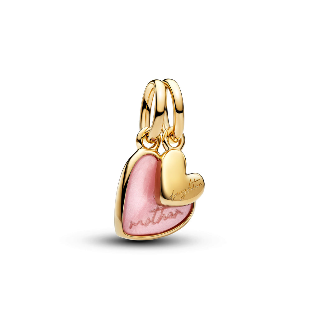 PANDORA Pink Mother And Daughter Splittable Dangle Charm 14K Gold Plated Unique Metal Blend Heart Charms Bracelet Charm Jewelry Gift