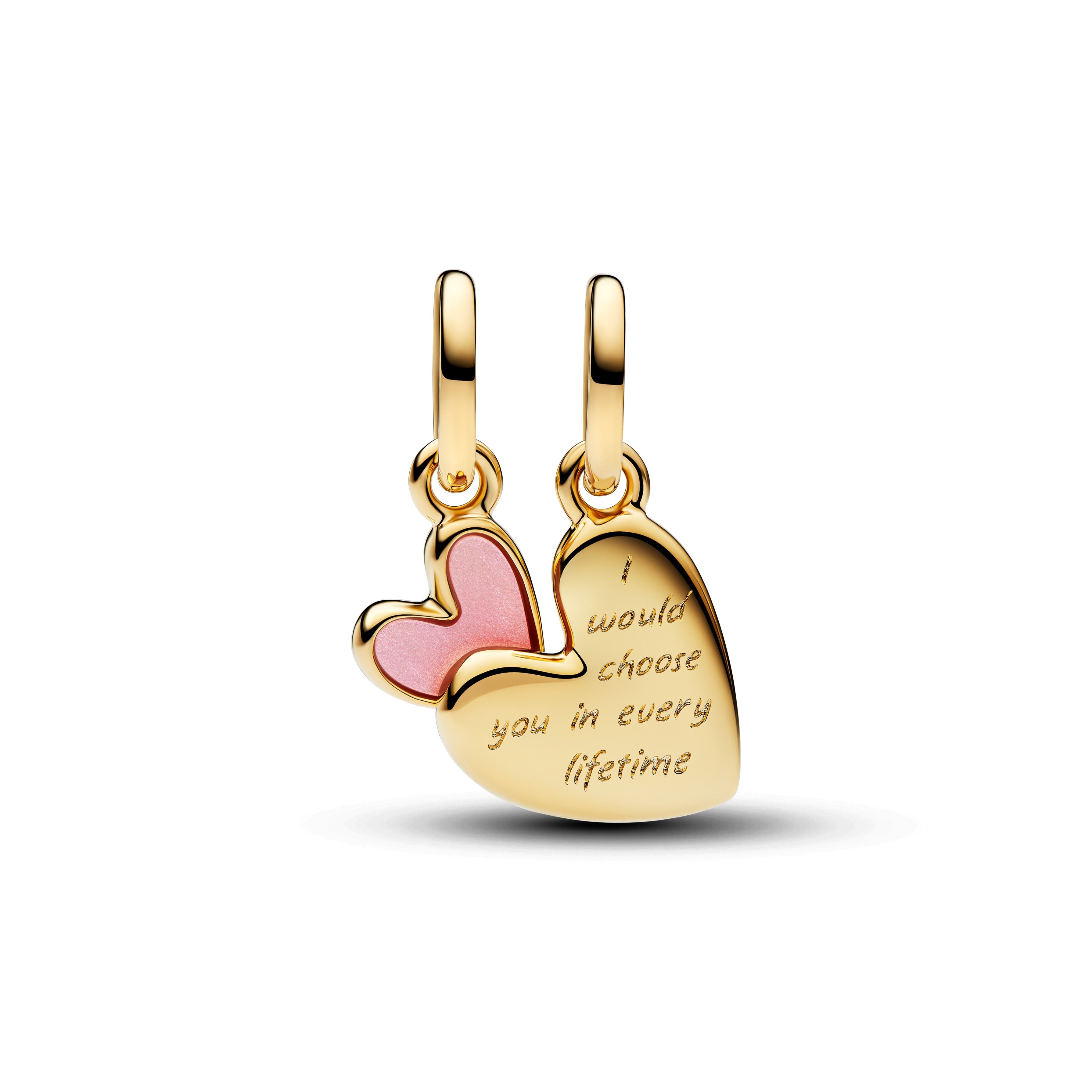 PANDORA Pink Mother And Daughter Splittable Dangle Charm 14K Gold Plated Unique Metal Blend Heart Charms Bracelet Charm Jewelry Gift