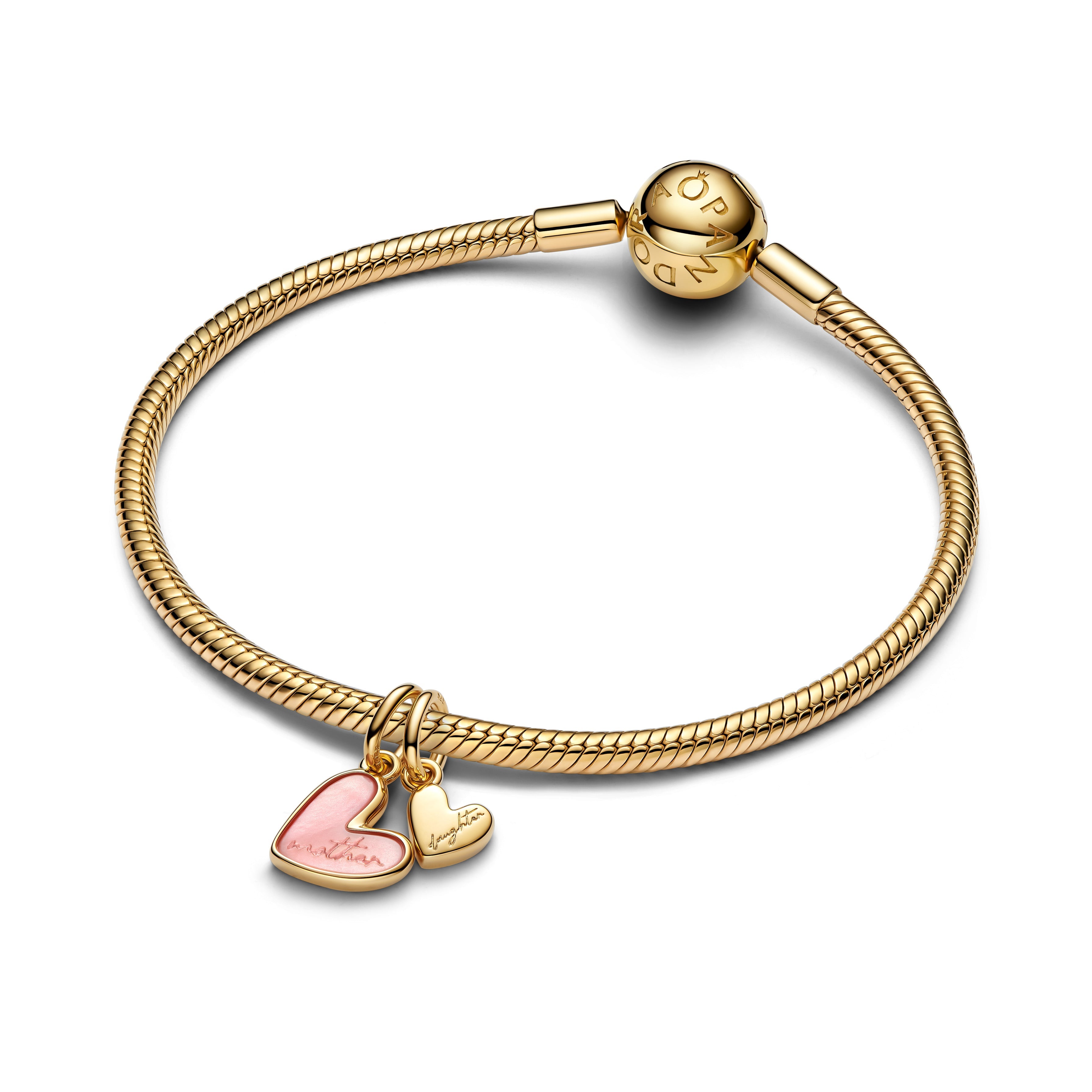 PANDORA Pink Mother And Daughter Splittable Dangle Charm 14K Gold Plated Unique Metal Blend Heart Charms Bracelet Charm Jewelry Gift