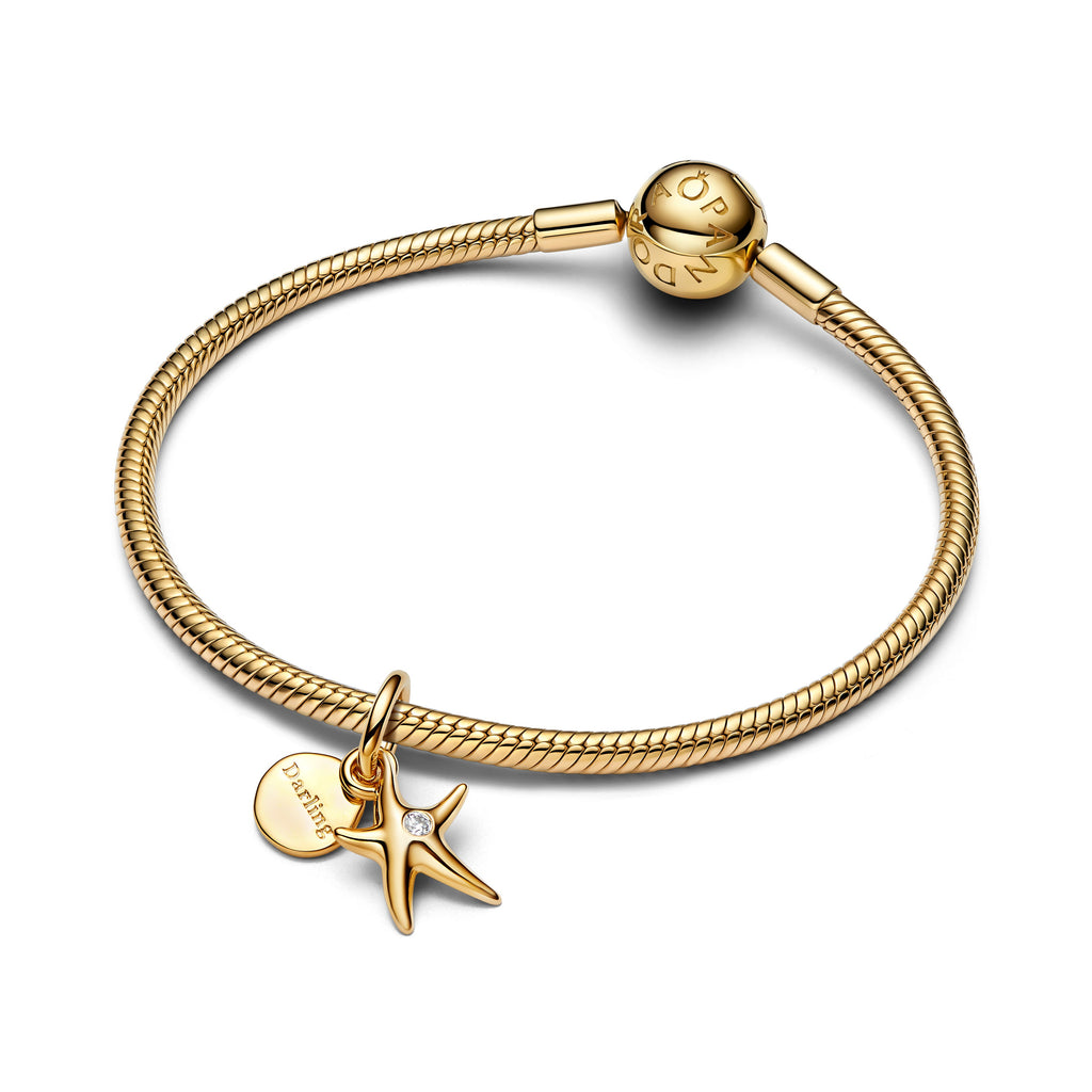 PANDORA Starfish Double Dangle Charm 14K Gold Plated Unique Metal Blend Animals Charms Bracelet Charm Jewelry Gift