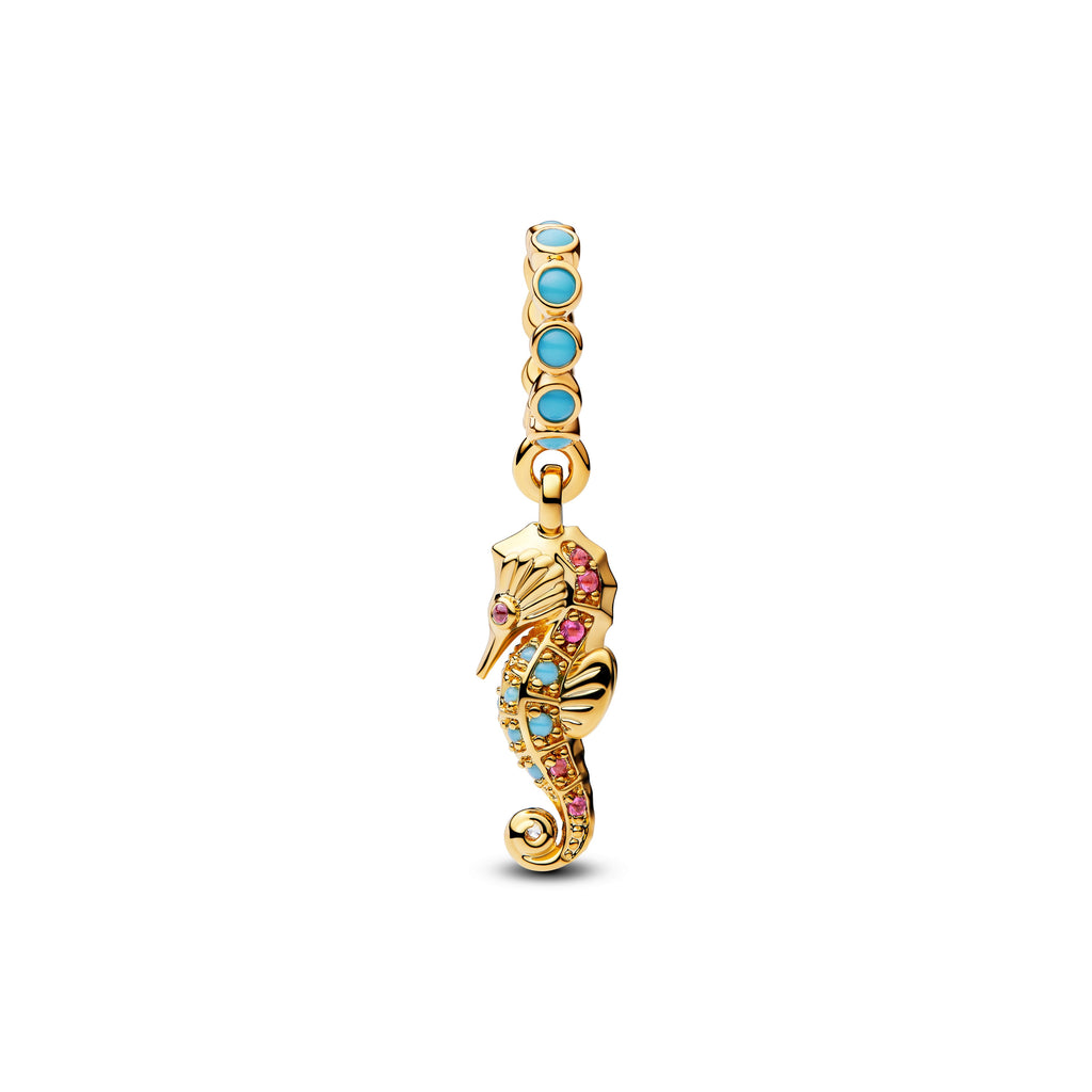 PANDORA Seahorse Dangle Charm 14K Gold Plated Unique Metal Blend Blue Animals Charms Bracelet Charm Jewelry Gift