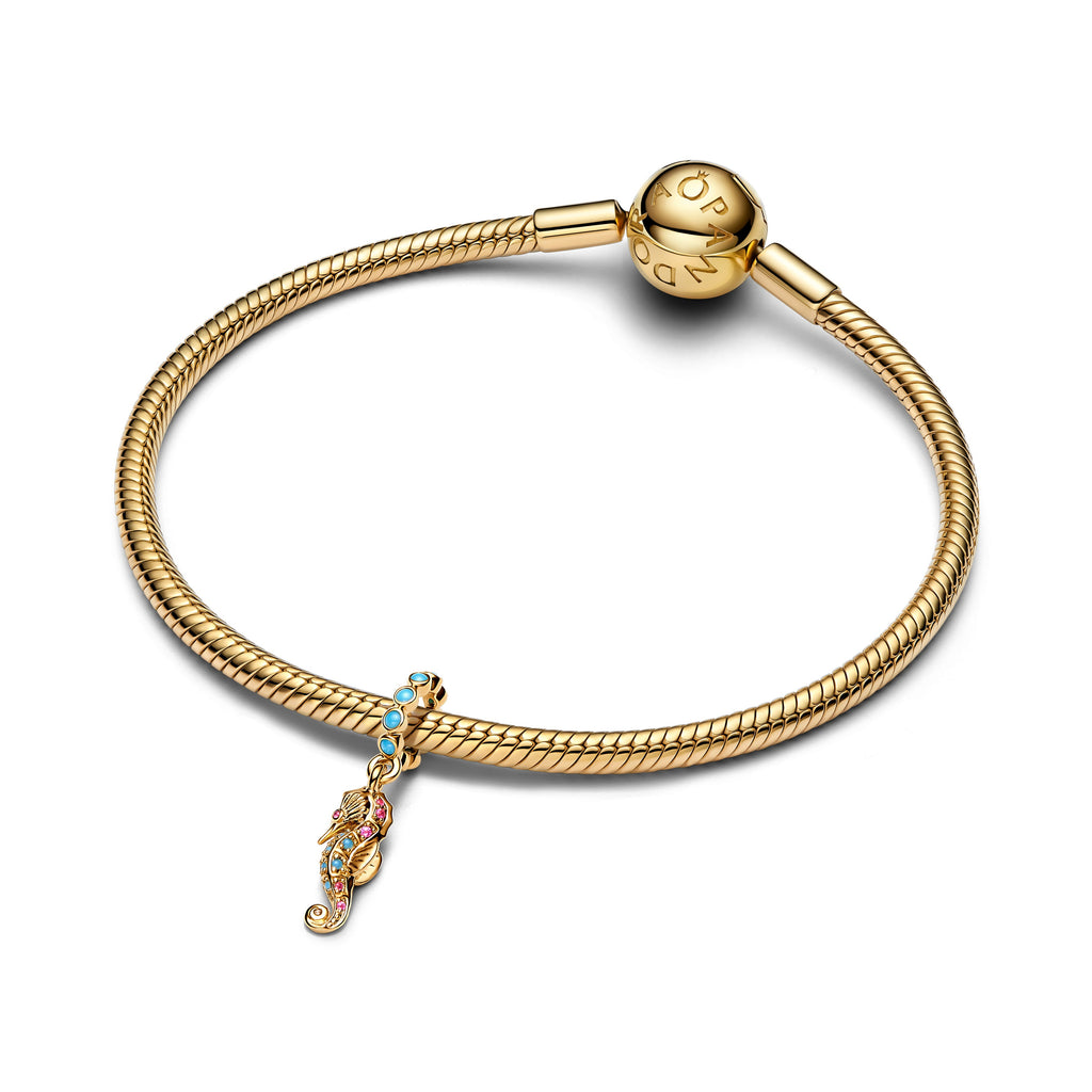 PANDORA Seahorse Dangle Charm 14K Gold Plated Unique Metal Blend Blue Animals Charms Bracelet Charm Jewelry Gift