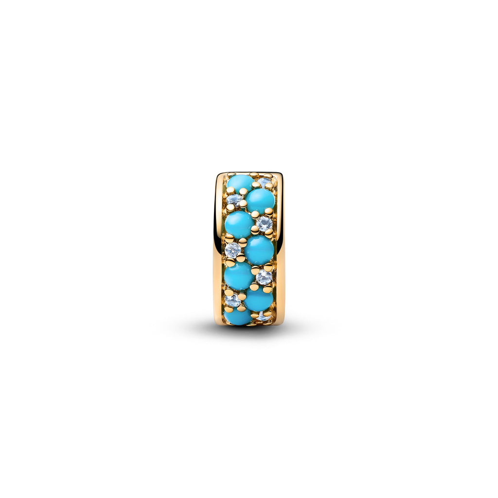 PANDORA Aqua Blue Clip Charm 14K Gold Plated Unique Metal Blend Summer Charms Bracelet Charm Jewelry Gift