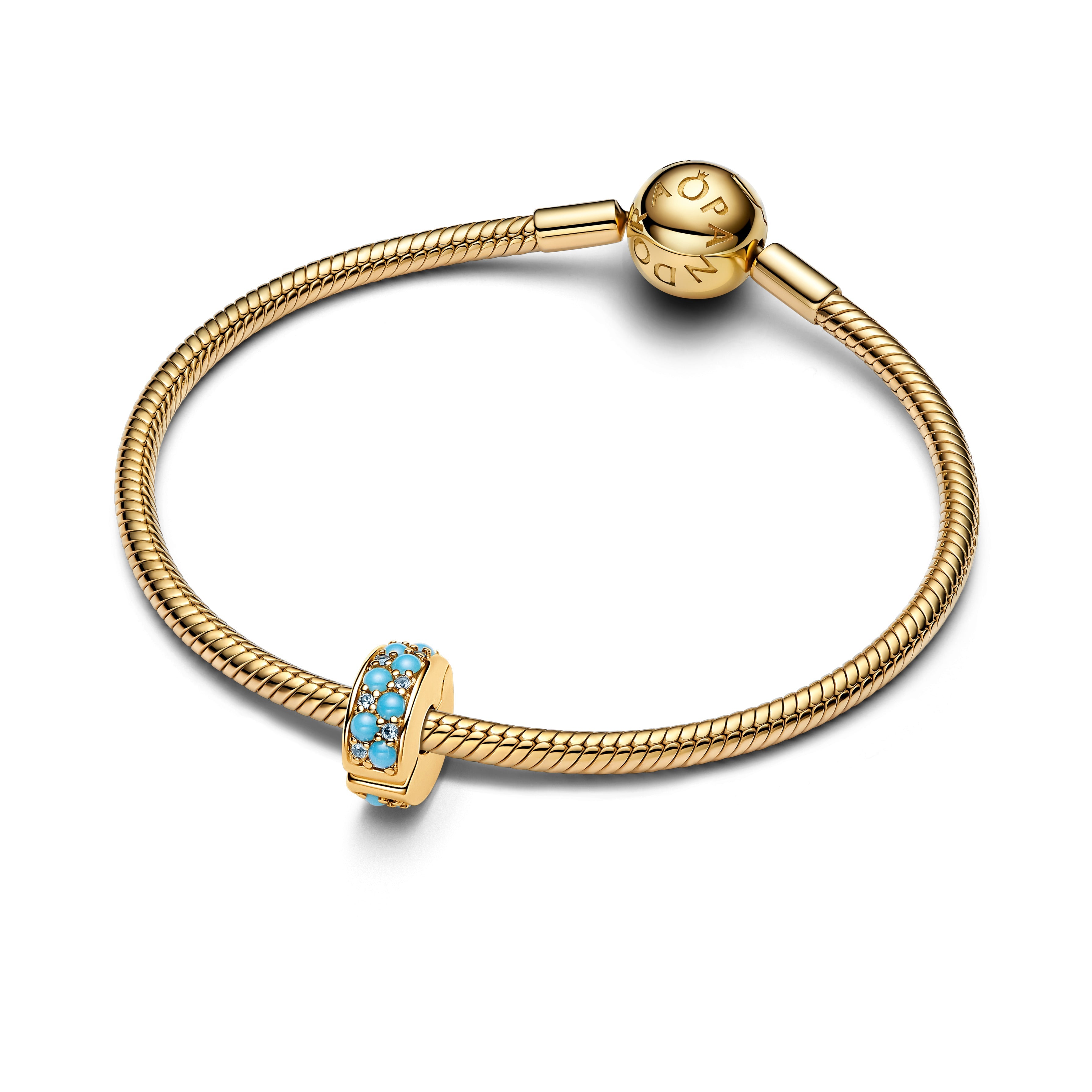 PANDORA Aqua Blue Clip Charm 14K Gold Plated Unique Metal Blend Summer Charms Bracelet Charm Jewelry Gift