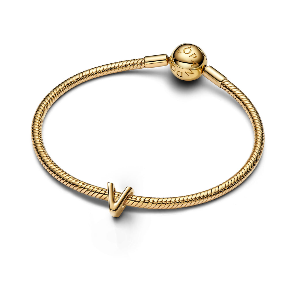 PANDORA Letter V Alphabet Charm 14K Gold Plated Unique Metal Blend Charms Bracelet Charm Jewelry Gift