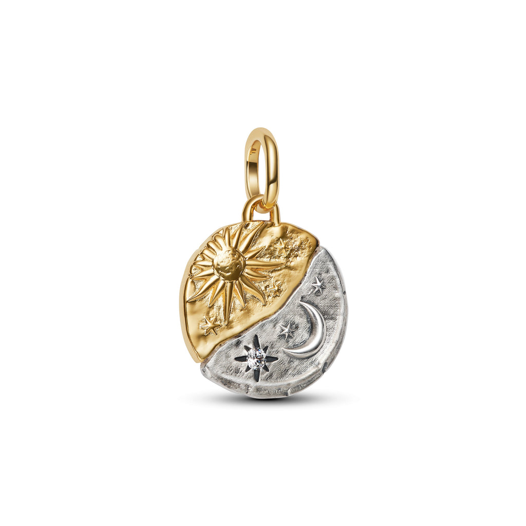 PANDORA Sun And Moon Medallion Charm 14K Gold Plated Unique Metal Blend Charms Bracelet Charm Jewelry Gift