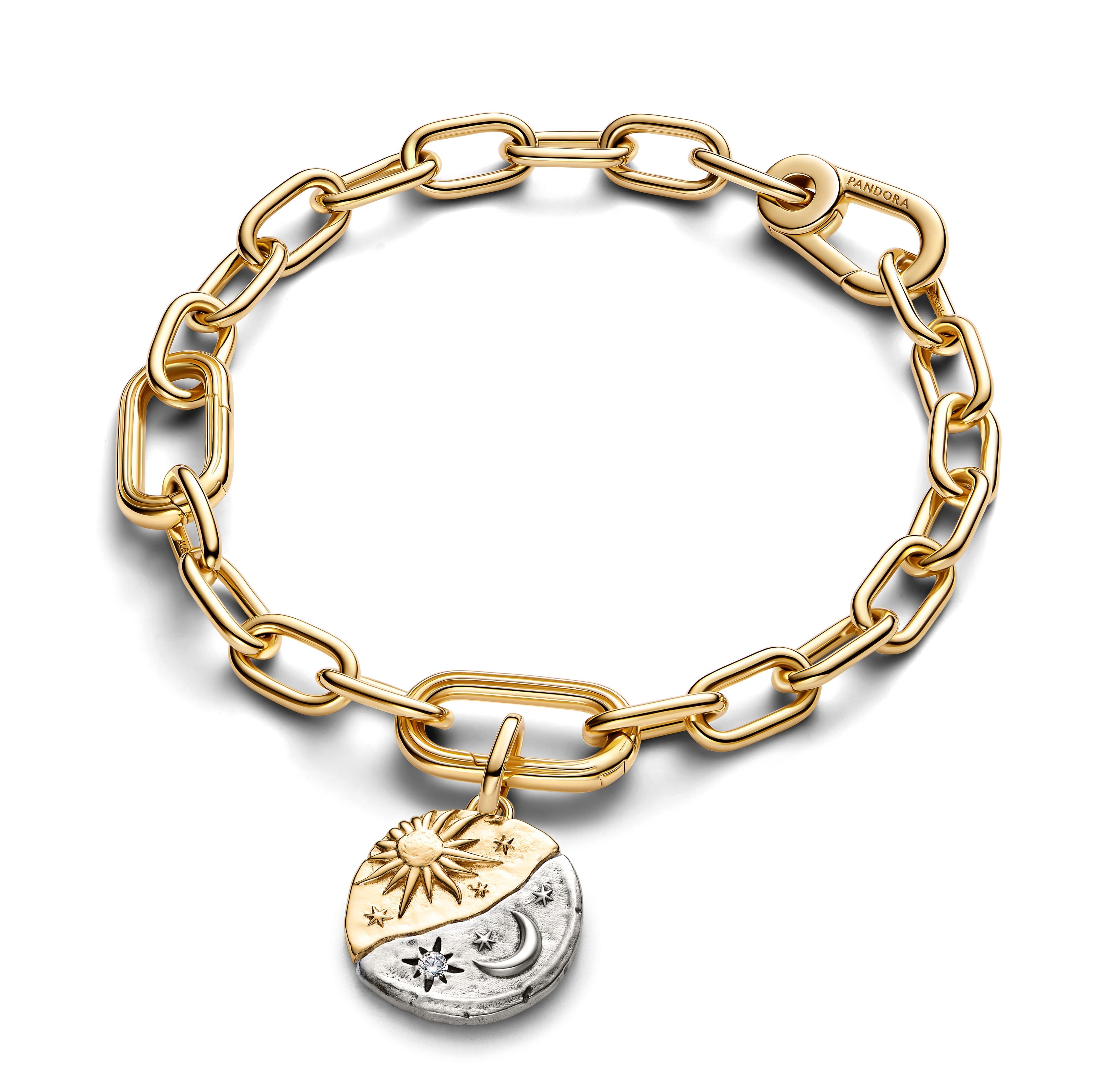 PANDORA Sun And Moon Medallion Charm 14K Gold Plated Unique Metal Blend Charms Bracelet Charm Jewelry Gift