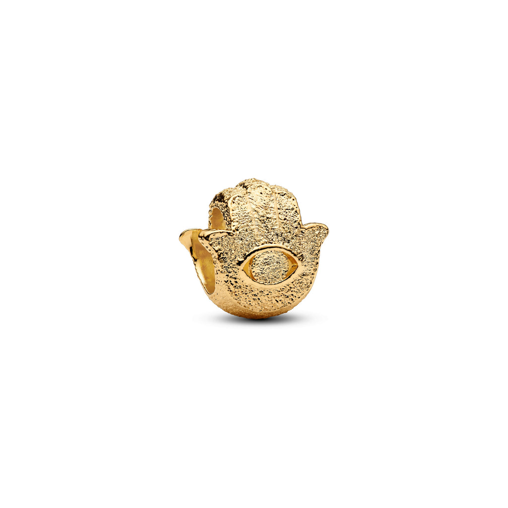 PANDORA Textured Hamsa Hand Mini Charm 14K Gold Plated Unique Metal Blend Symbols Charms Bracelet Charm Jewelry Gift