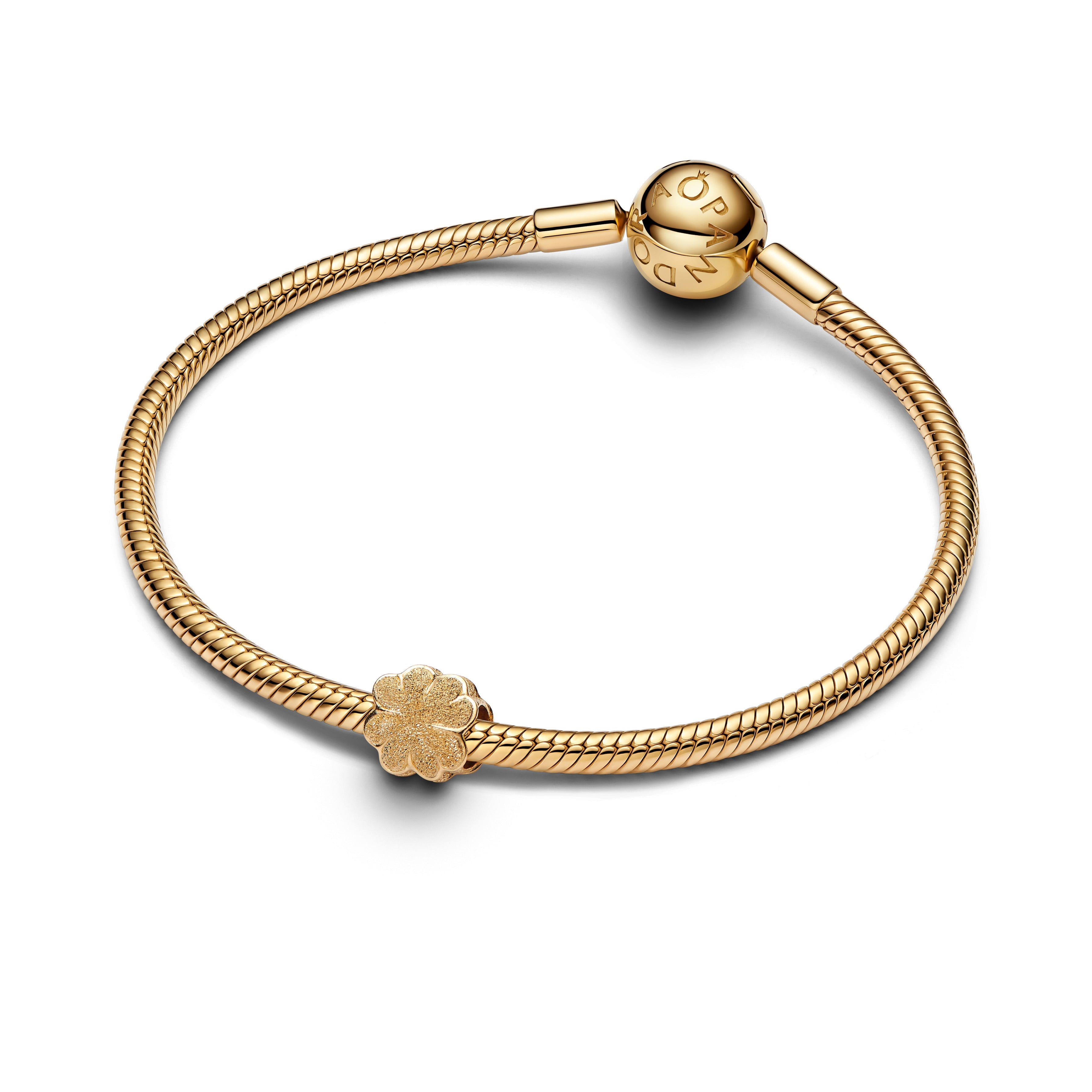 PANDORA Textured Clover Mini Charm 14K Gold Plated Unique Metal Blend Symbols Charms Bracelet Charm Jewelry Gift