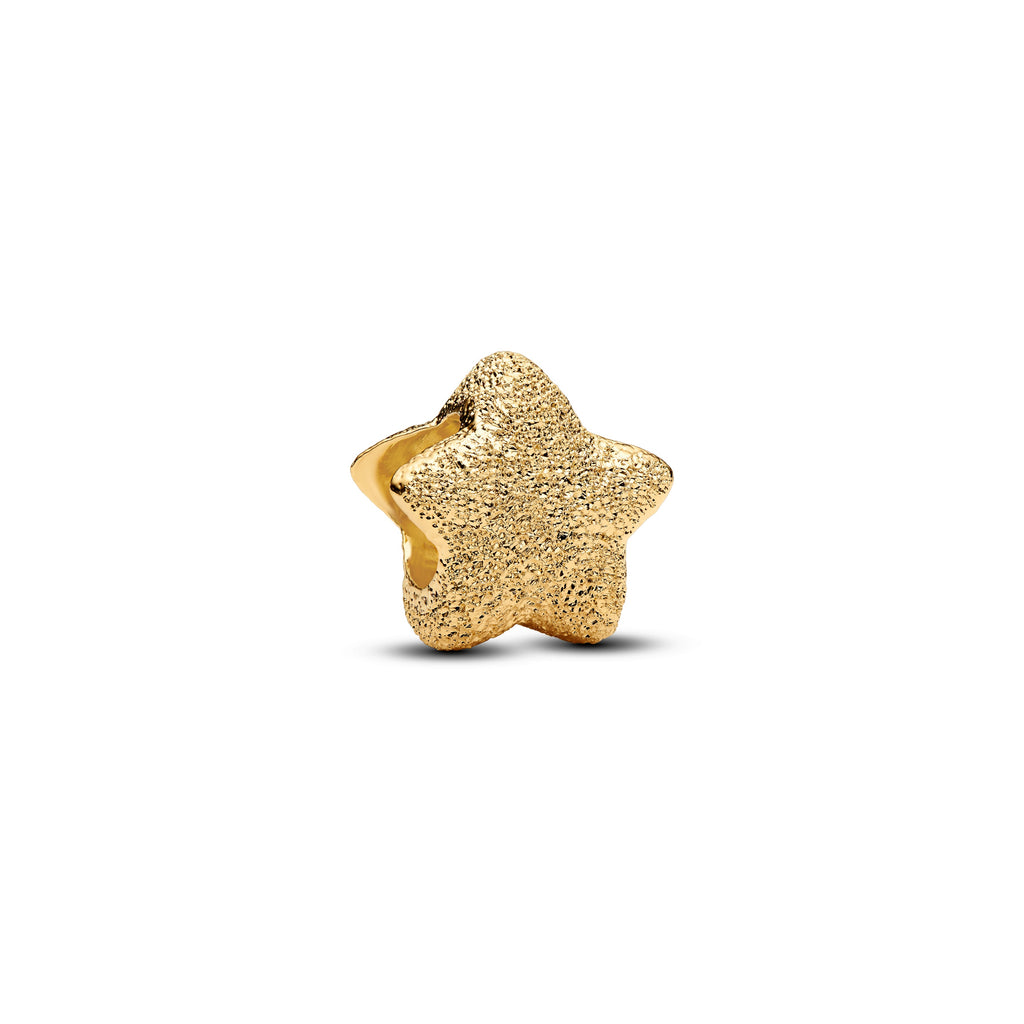 PANDORA Textured Star Mini Charm 14K Gold Plated Unique Metal Blend Nature And Celestial Charms Bracelet Charm Jewelry Gift