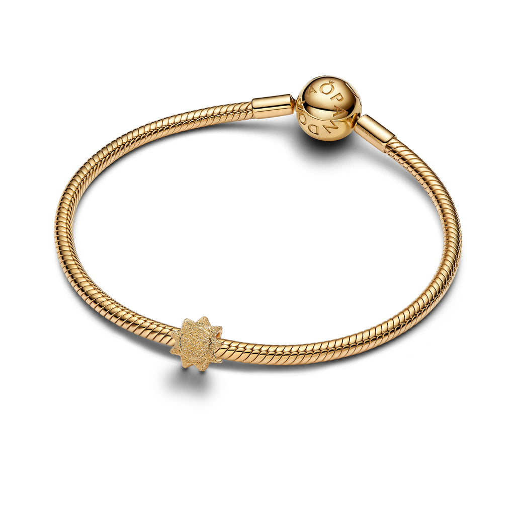 PANDORA Textured Sun Mini Charm 14K Gold Plated Unique Metal Blend Nature And Celestial Charms Bracelet Charm Jewelry Gift