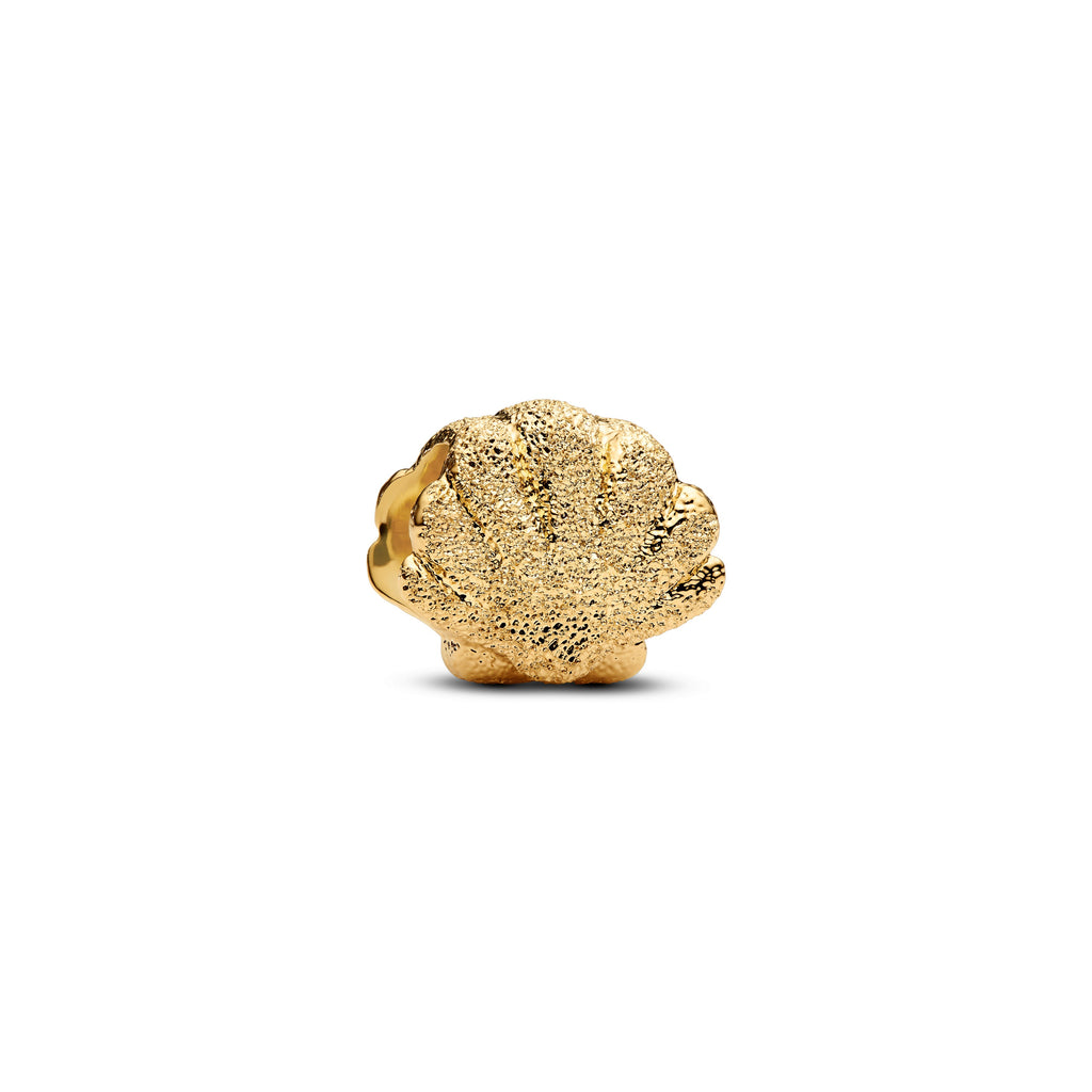 PANDORA Textured Shell Mini Charm 14K Gold Plated Unique Metal Blend Symbols Charms Bracelet Charm Jewelry Gift