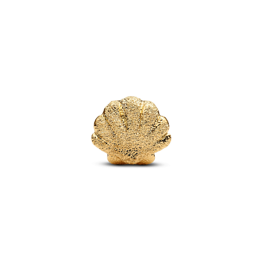 PANDORA Textured Shell Mini Charm 14K Gold Plated Unique Metal Blend Symbols Charms Bracelet Charm Jewelry Gift